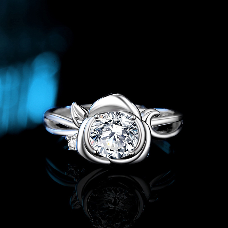 Rose Moissanite Ring 925 Sterling Silver Fashion Commute Mori Style Moissanite Diamond Ring Open Ring for Women