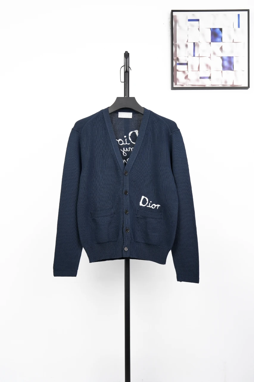 Dior Navy Letter Embroidered V-Neck Cardigan product photo from LabelPicks