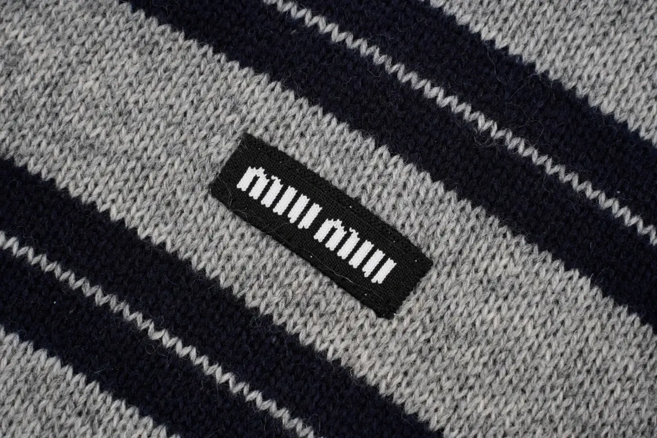 Miu Miu Grey Black Stripe Cashmere Cardigan product photo from LabelPicks