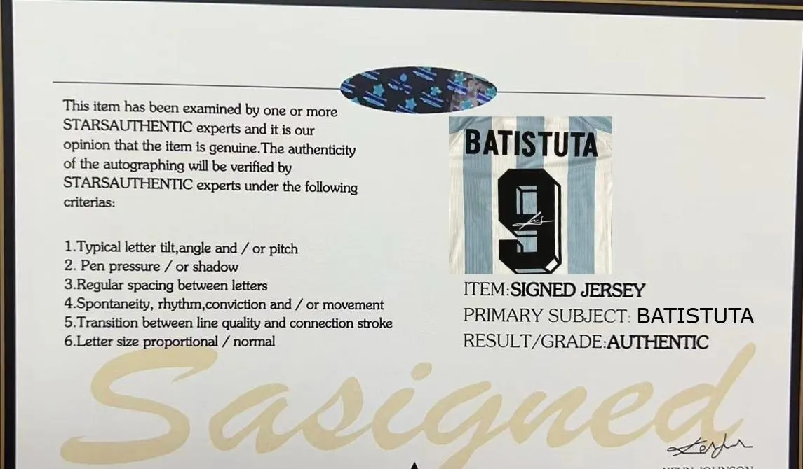 Gabriel Batistuta SIGNED Argentina 1998 Home Jersey/Shirt - COA - 97/98 Retro