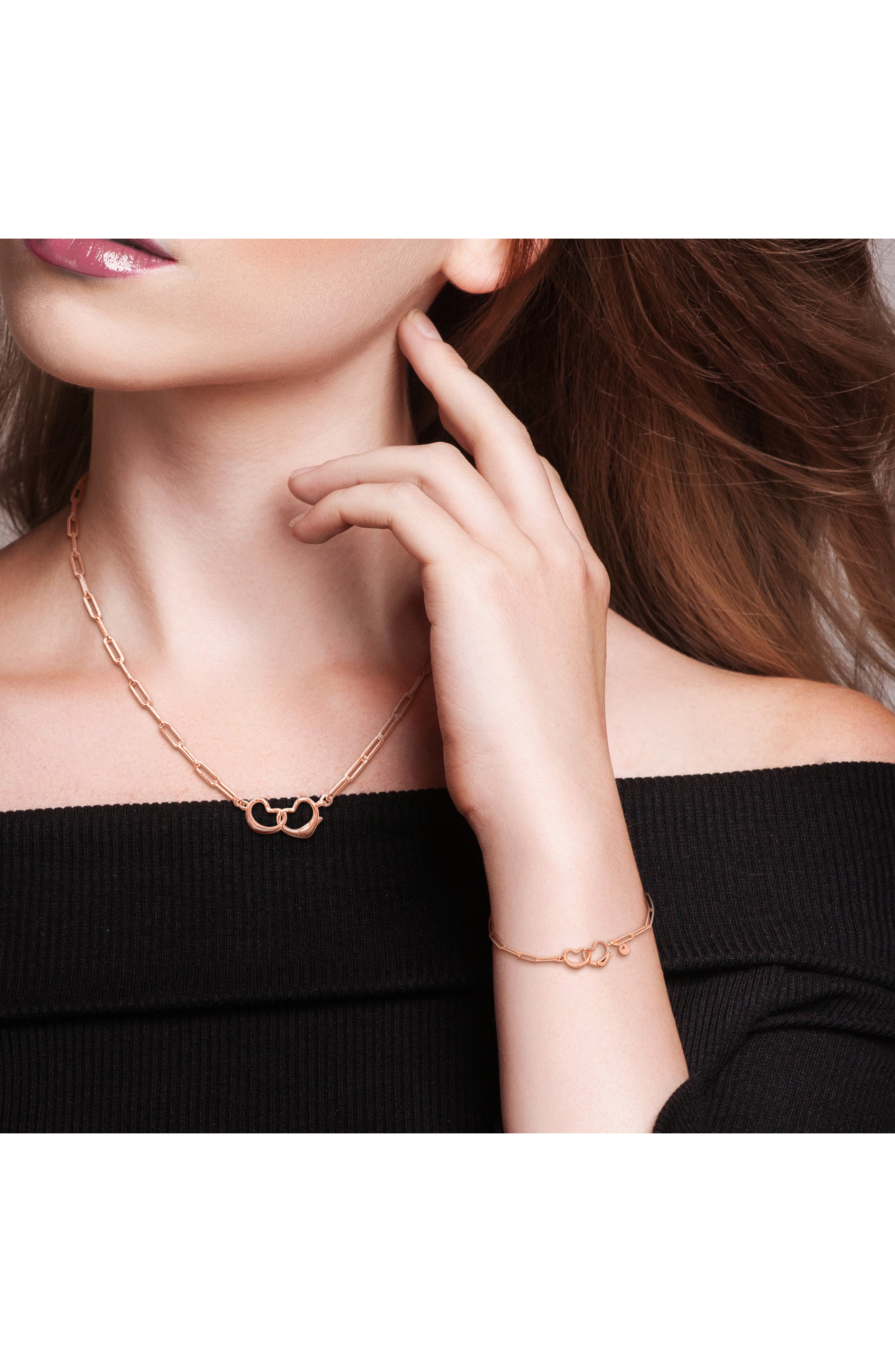 DELMAR Double Heart Paper Clip Link Chain Necklace & Bracelet Set