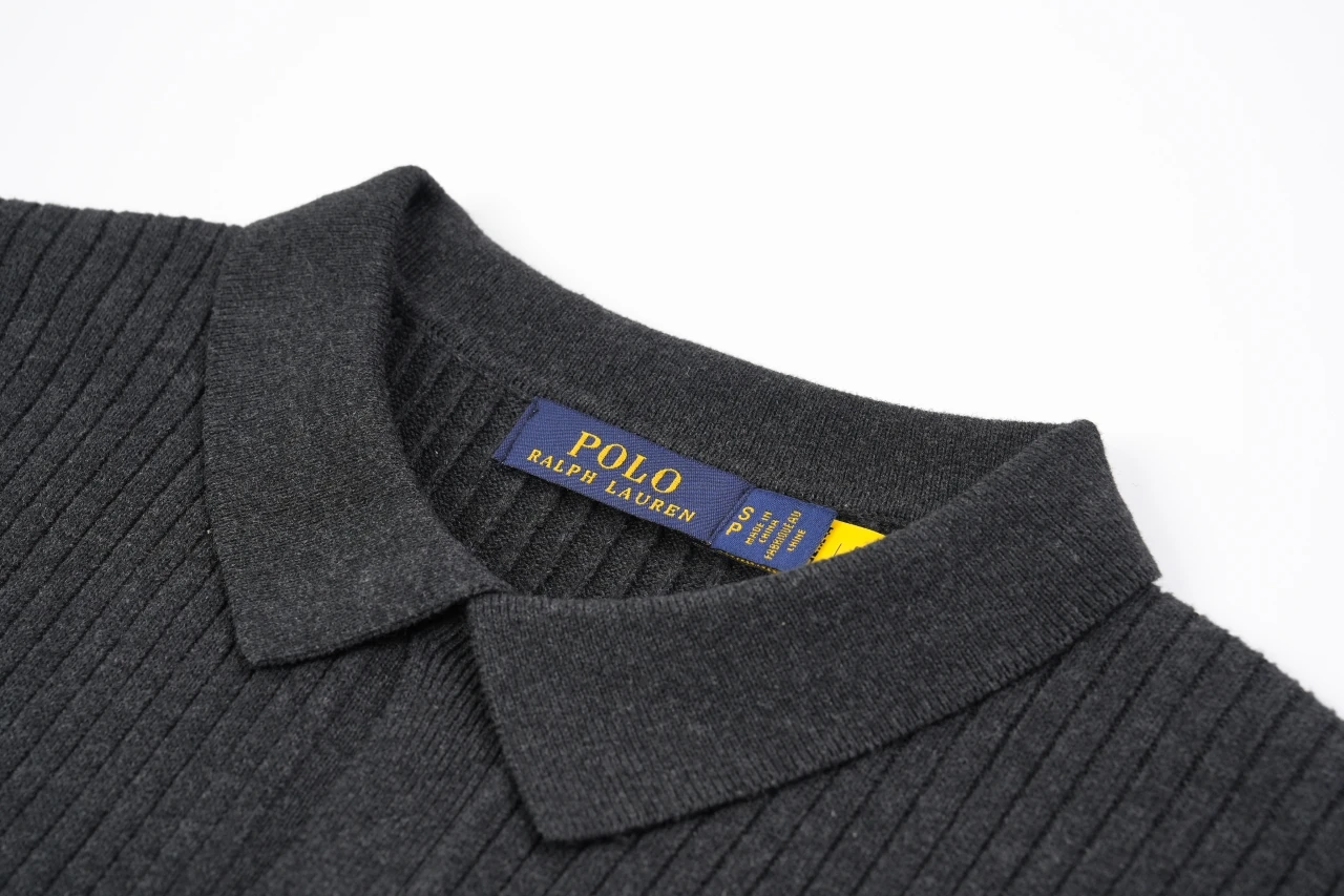 Ralph Lauren Black Ribbed Pony Embroidered Knit Polo Shirt product photo from LabelPicks