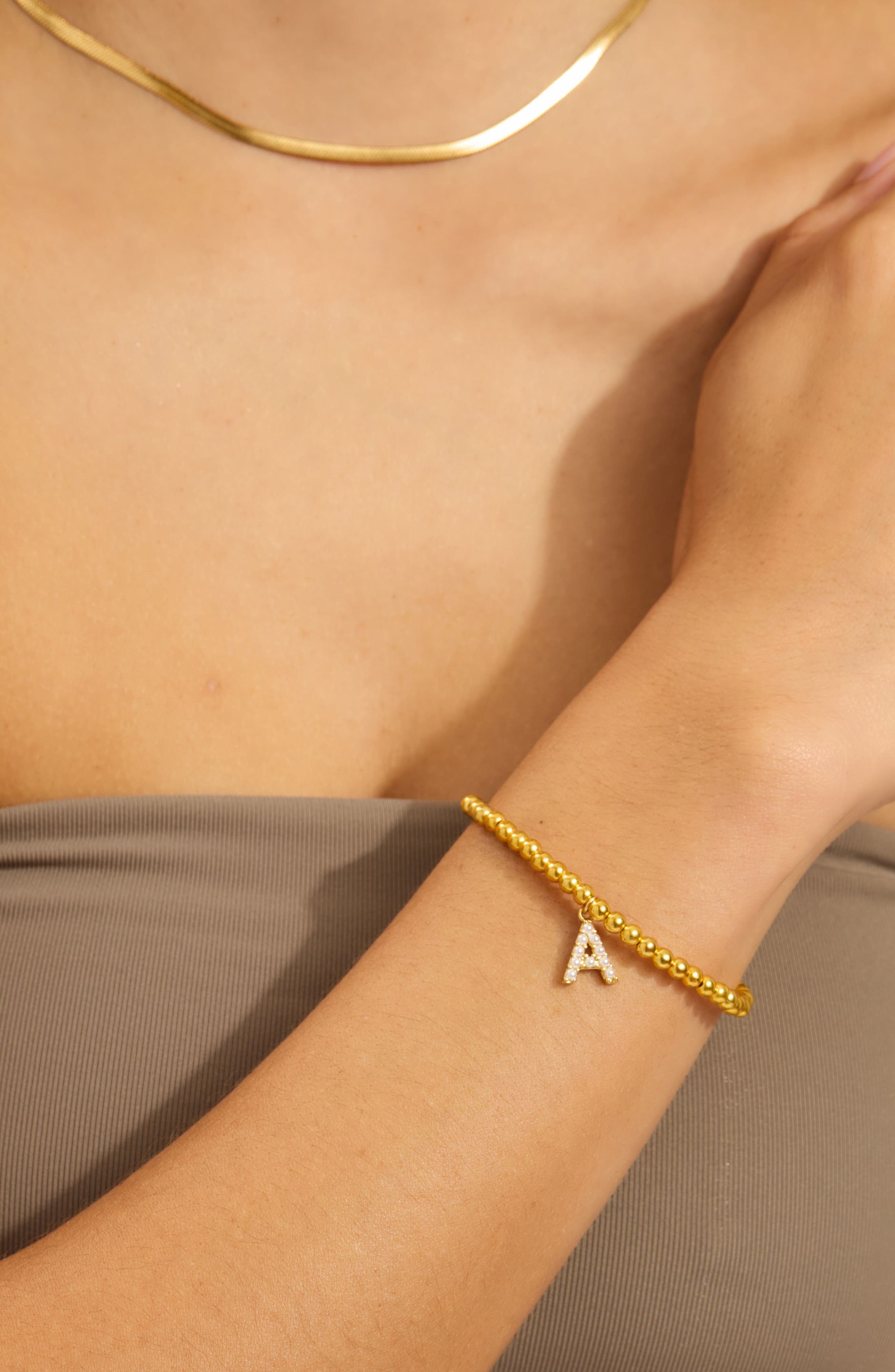 Adornia Faux Pearl Initial Charm Beaded Bracelet
