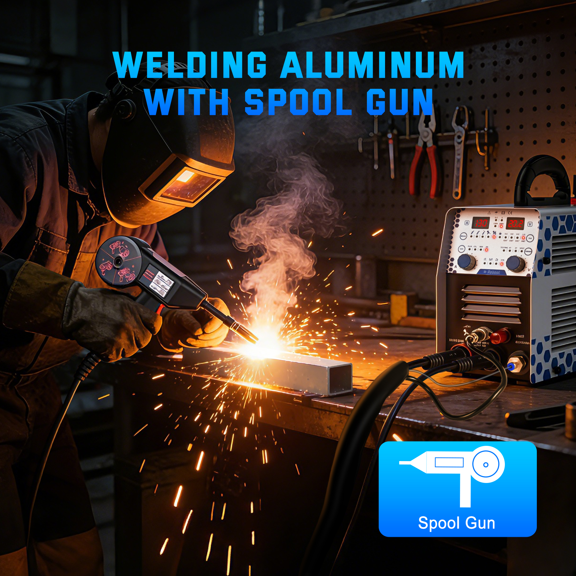 Reboot 130A Plasma Cutter Welder Combo 120V/240V Dual Voltage Plasma Cutter Machine 1/2 Inch Clean Cut 5/8 Inch Max Cut Gas MIG/Flux Core/Stick/LIFT TIG/Aluminum Welding with Spool Gun
