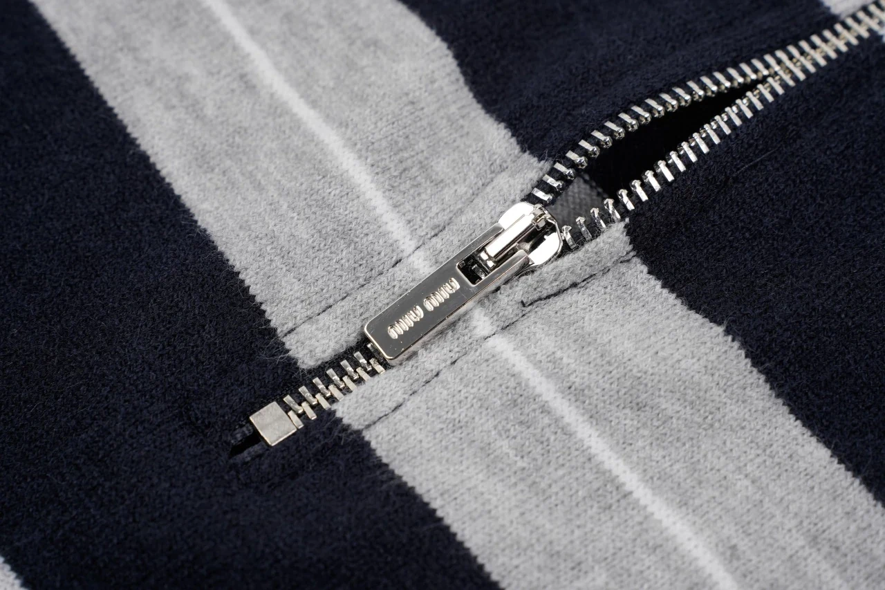 Miu Miu Navy White Stripe Logo Half Zip Sweater product photo from LabelPicks
