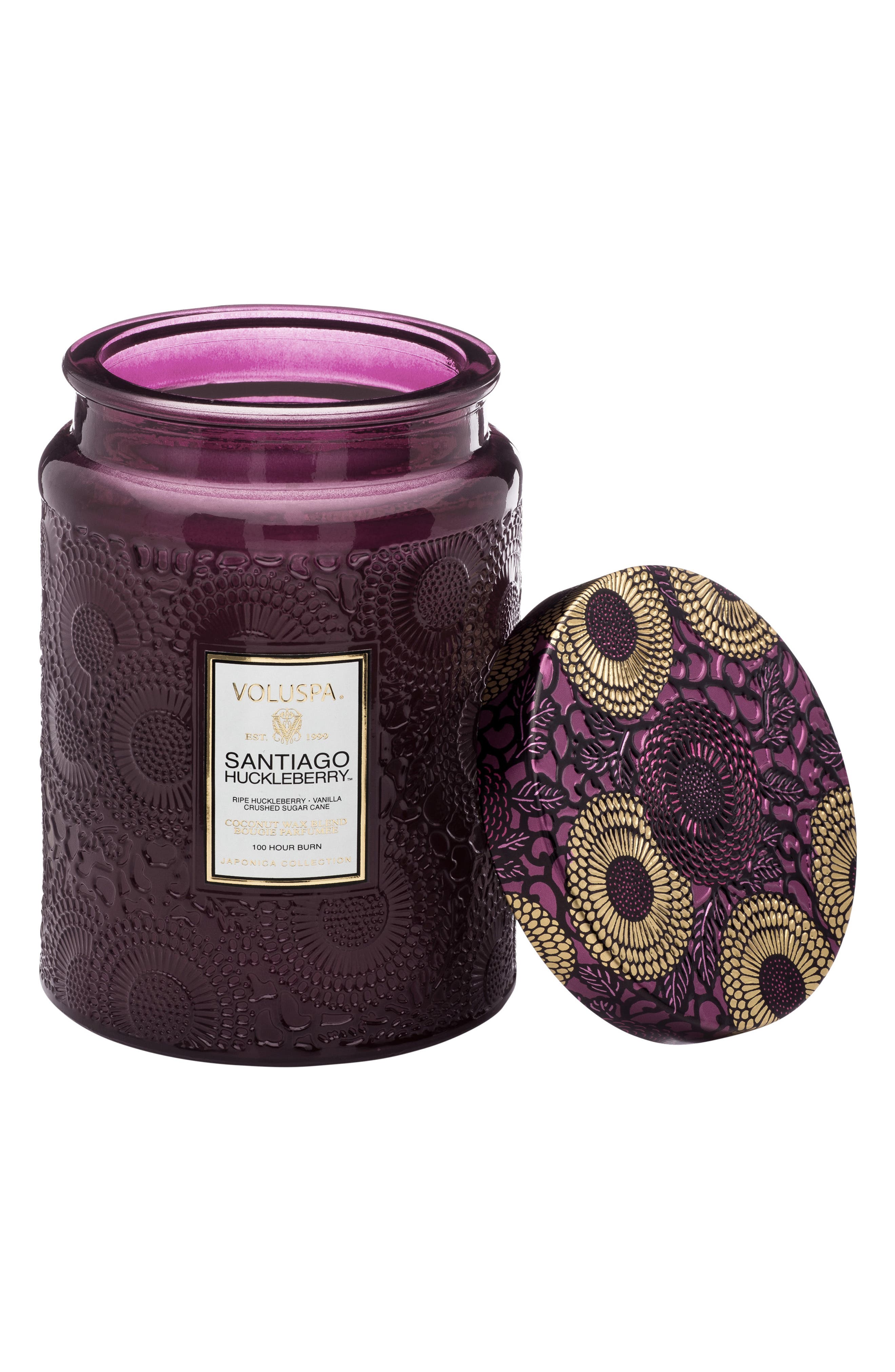 Voluspa Japonica Santiago Huckleberry Large Embossed Glass Jar Candle