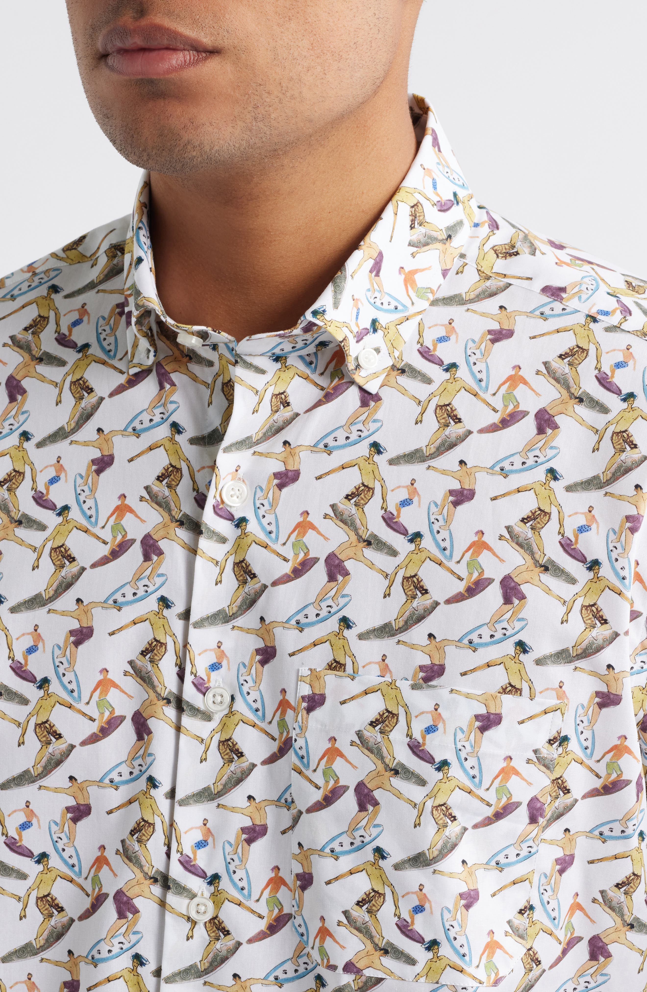 Scott Barber Surf Print Short Sleeve Button-Up Shirt