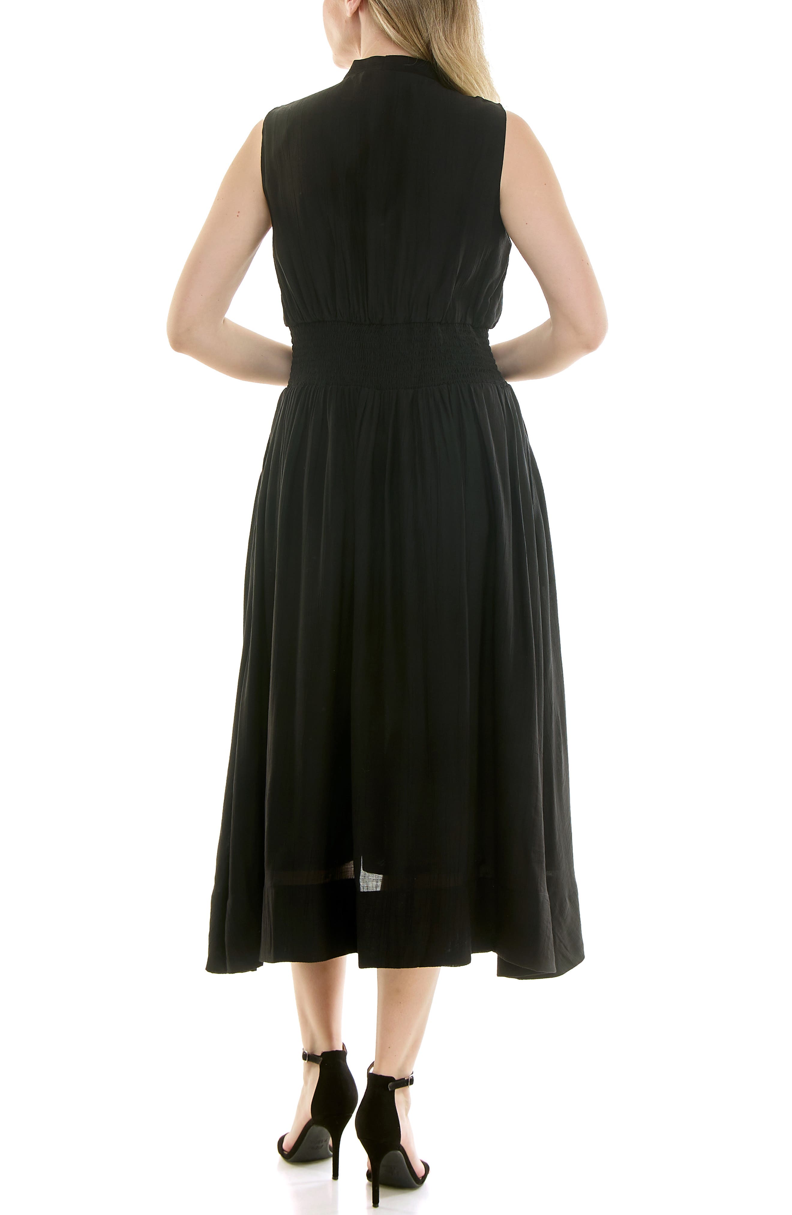 Nicole Miller Smocked Waist Zip Front Midi Dress
