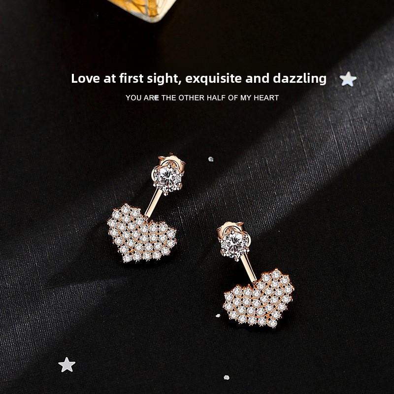 Instantly captivating, these sterling silver earrings feature a Korean-style design, are small and delicate, and exude an elegant and sweet charmThey are adorned with a heart-shaped cubic zirconia, making them a simple yet beautiful pair of earrings