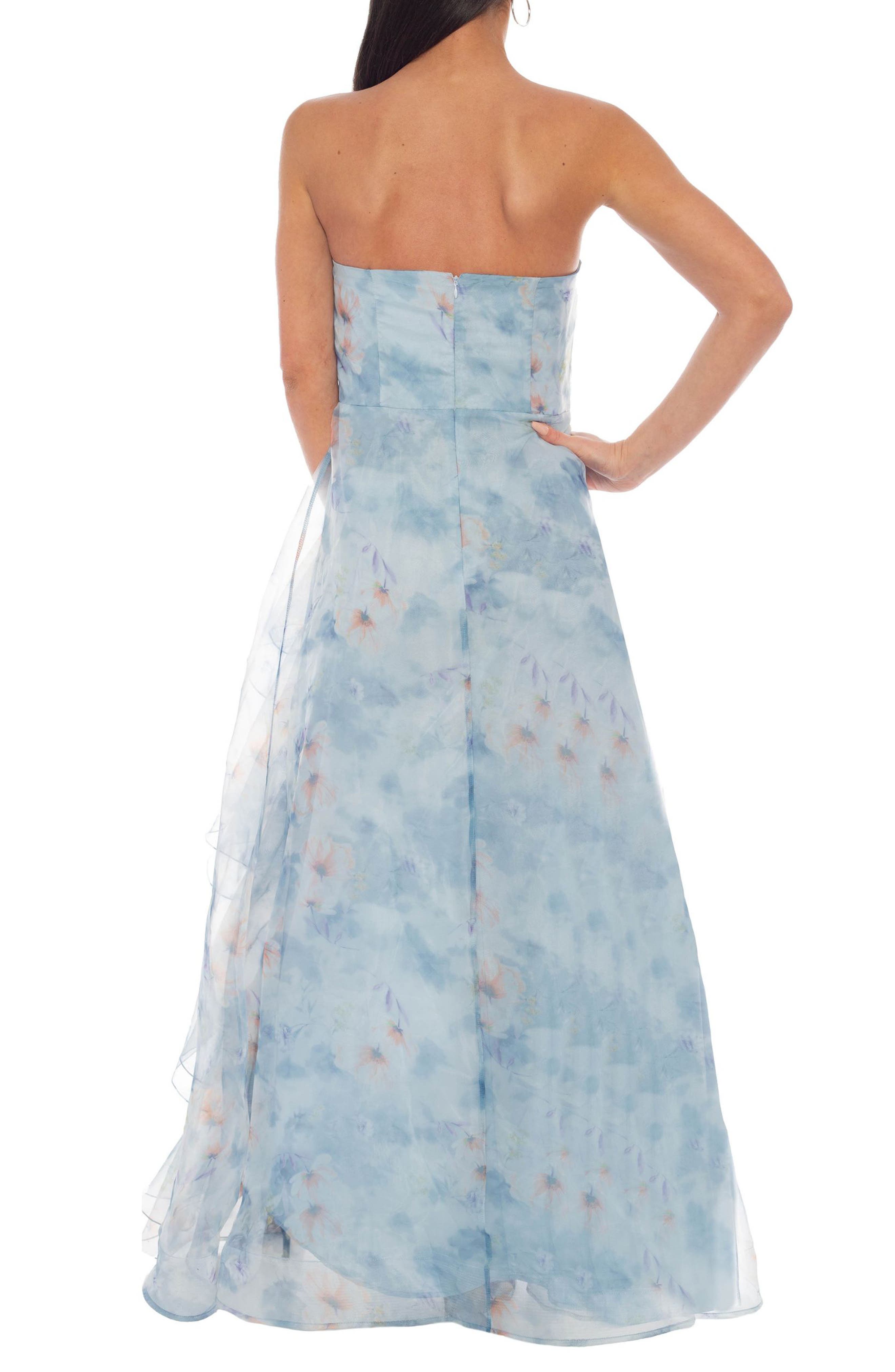 Oleg Cassini Floral Print Strapless Organza Dress