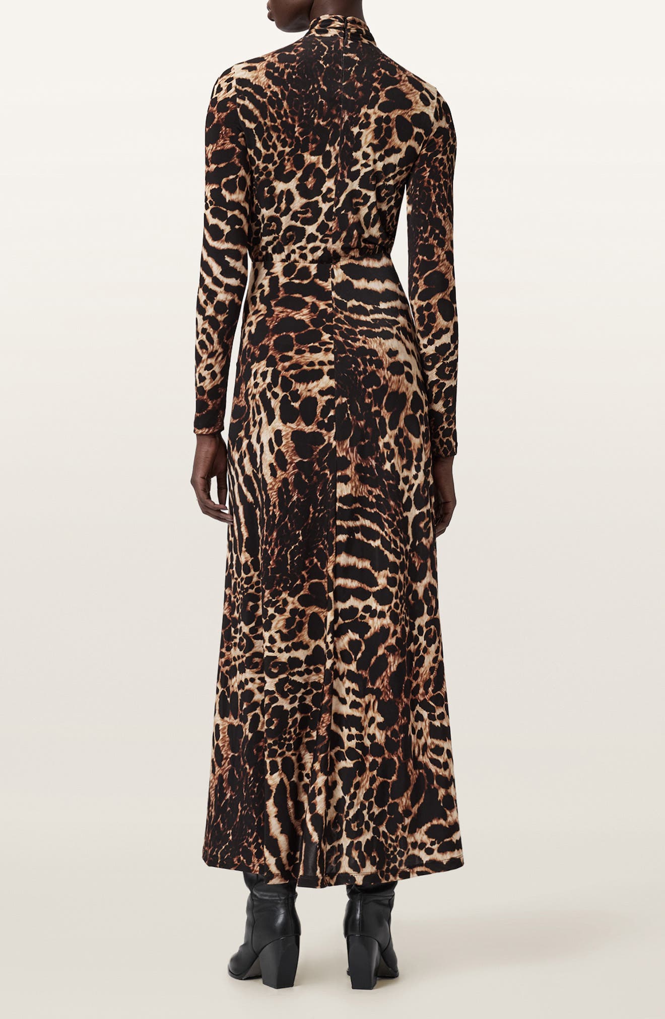 AllSaints Mina Ruched Print Long Sleeve Maxi Dress