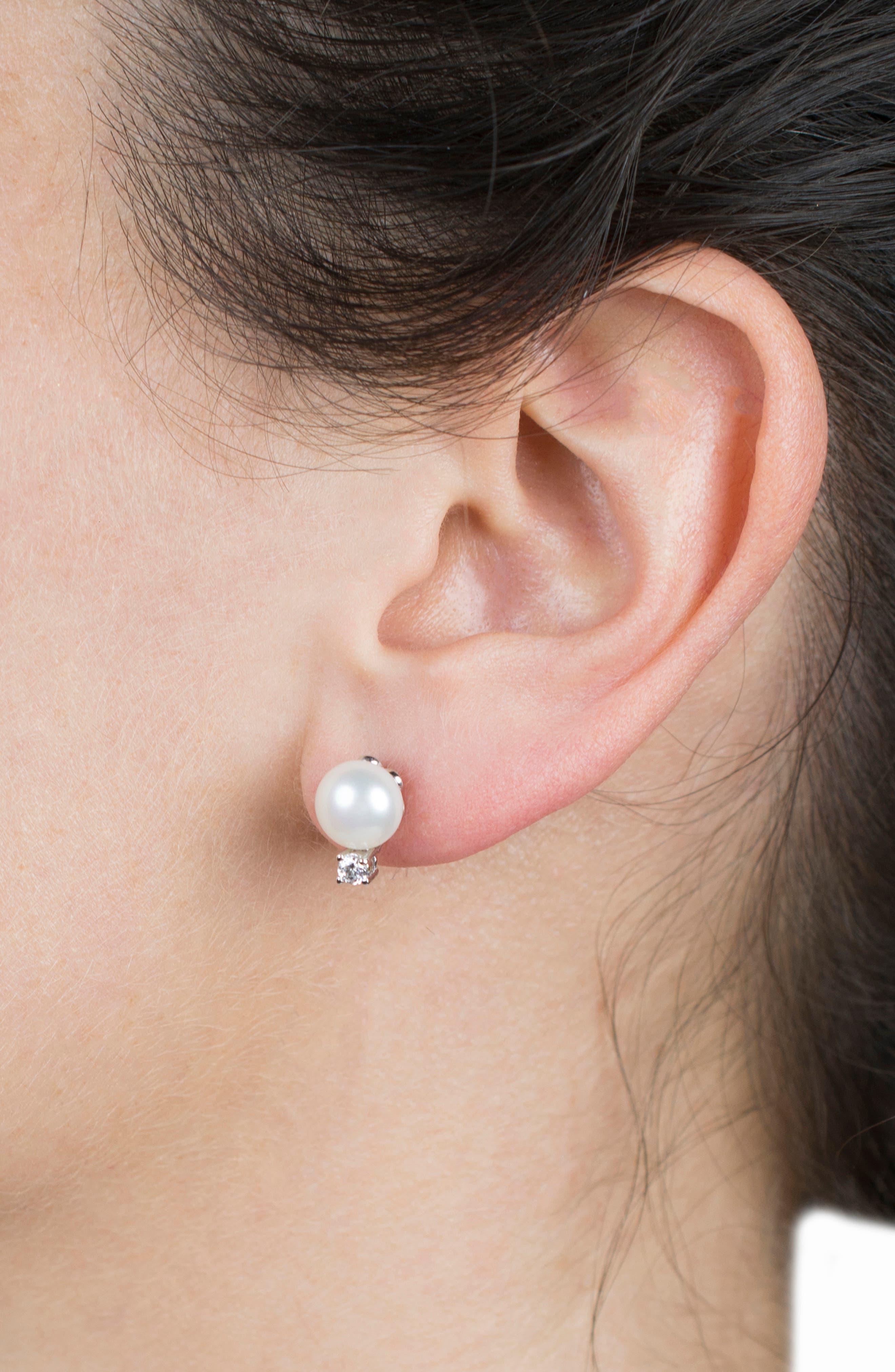 CZ by Kenneth Jay Lane 8mm Freshwater Pearl & CZ Stud Earrings