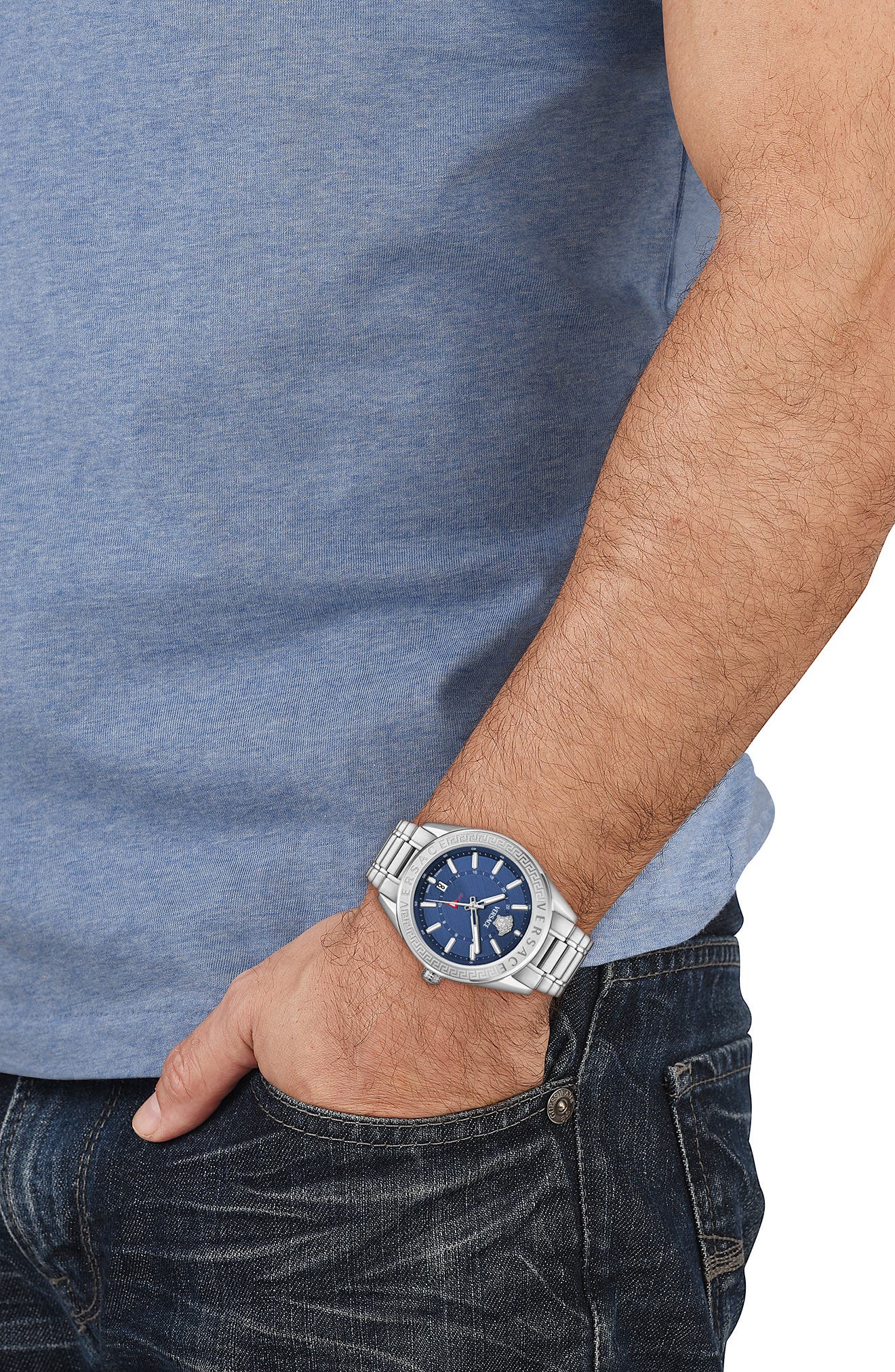 Versace V-Code GMT Bracelet Watch, 42mm