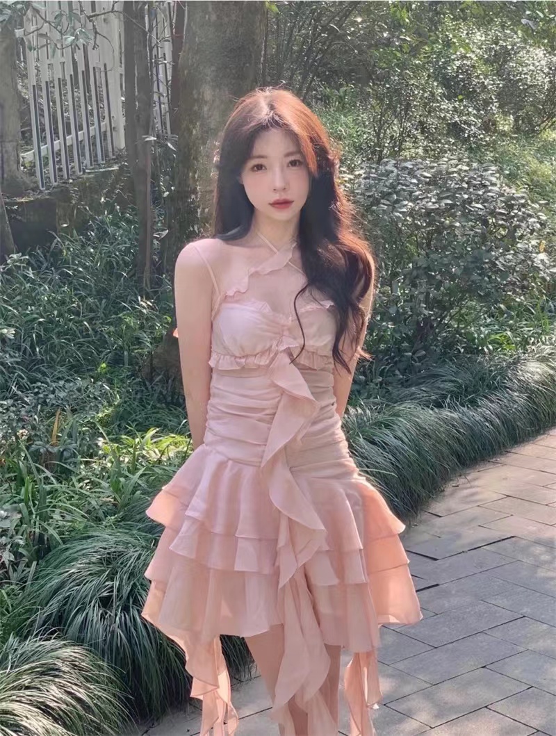 Pure cross suspender dress women's summer sweet and irregular design waist-tightening short skirt