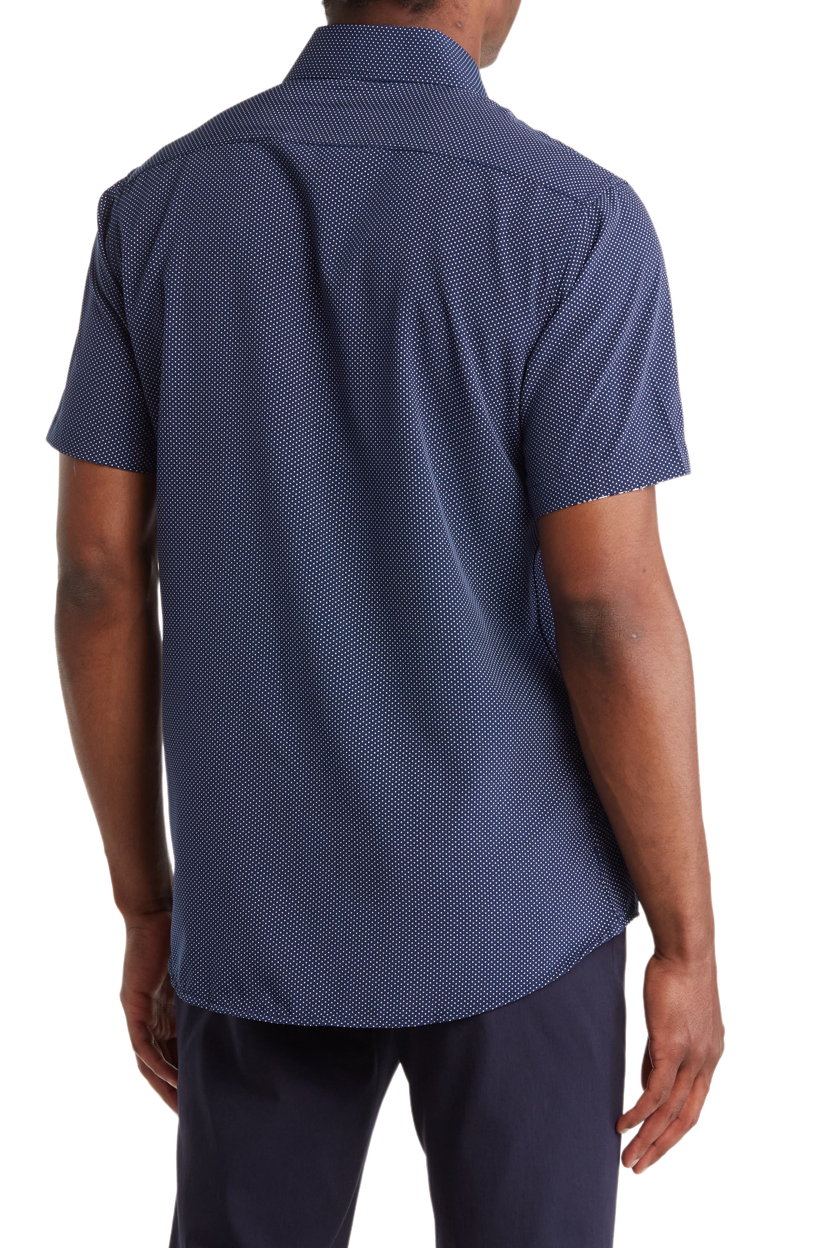 TOM BAINE Slim Fit Short Sleeve Performance Stretch Button-Up Shirt