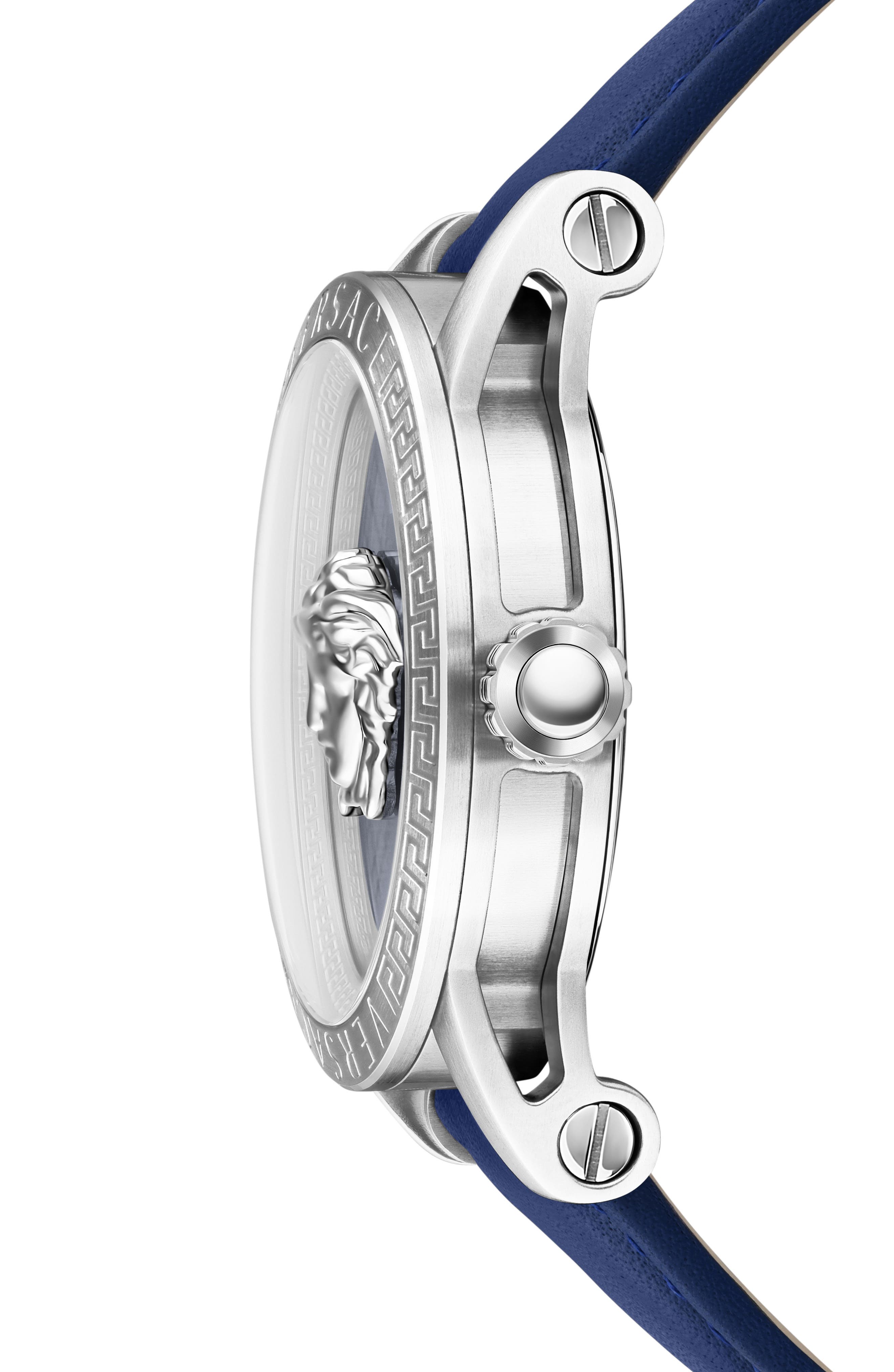 Versace V-Code Swiss Quartz Leather Strap Watch, 43mm