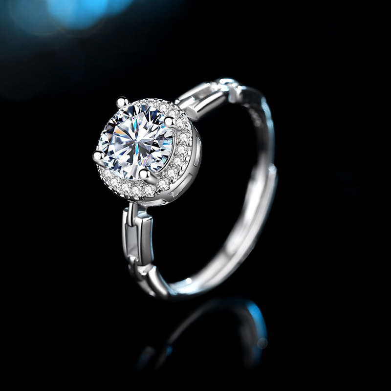 New style watch band, moissanite ring, micro-paved sunflower design, simulated diamond ring, square-shaped sterling silver ring