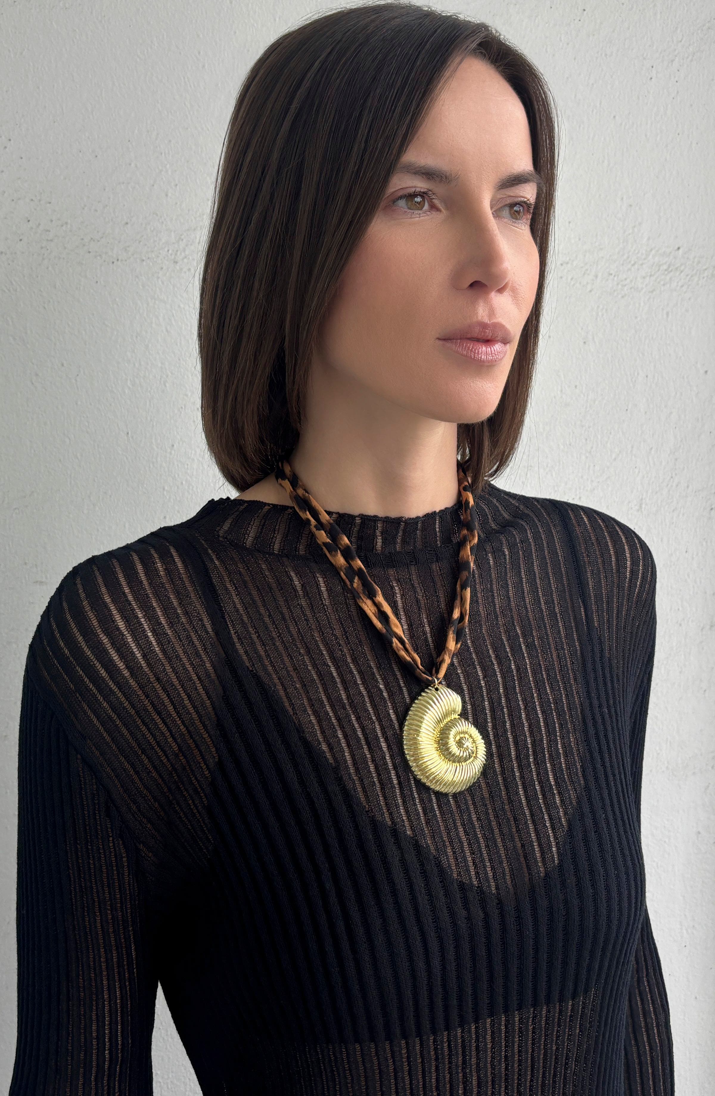 Adornia Shell Pendant Leopard Print Necklace