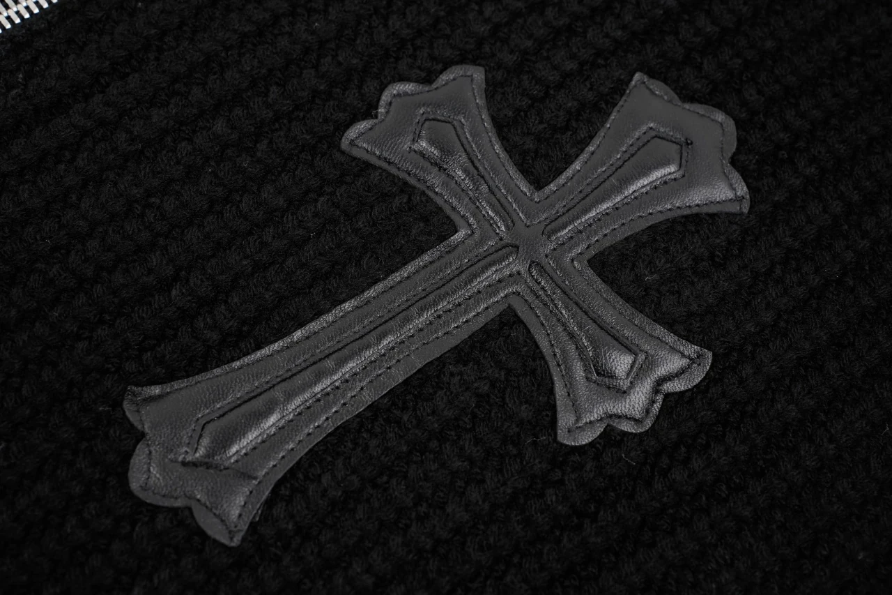 Chrome Hearts Black Cross Leather Patch Wool Zip Cardigan product photo from LabelPicks