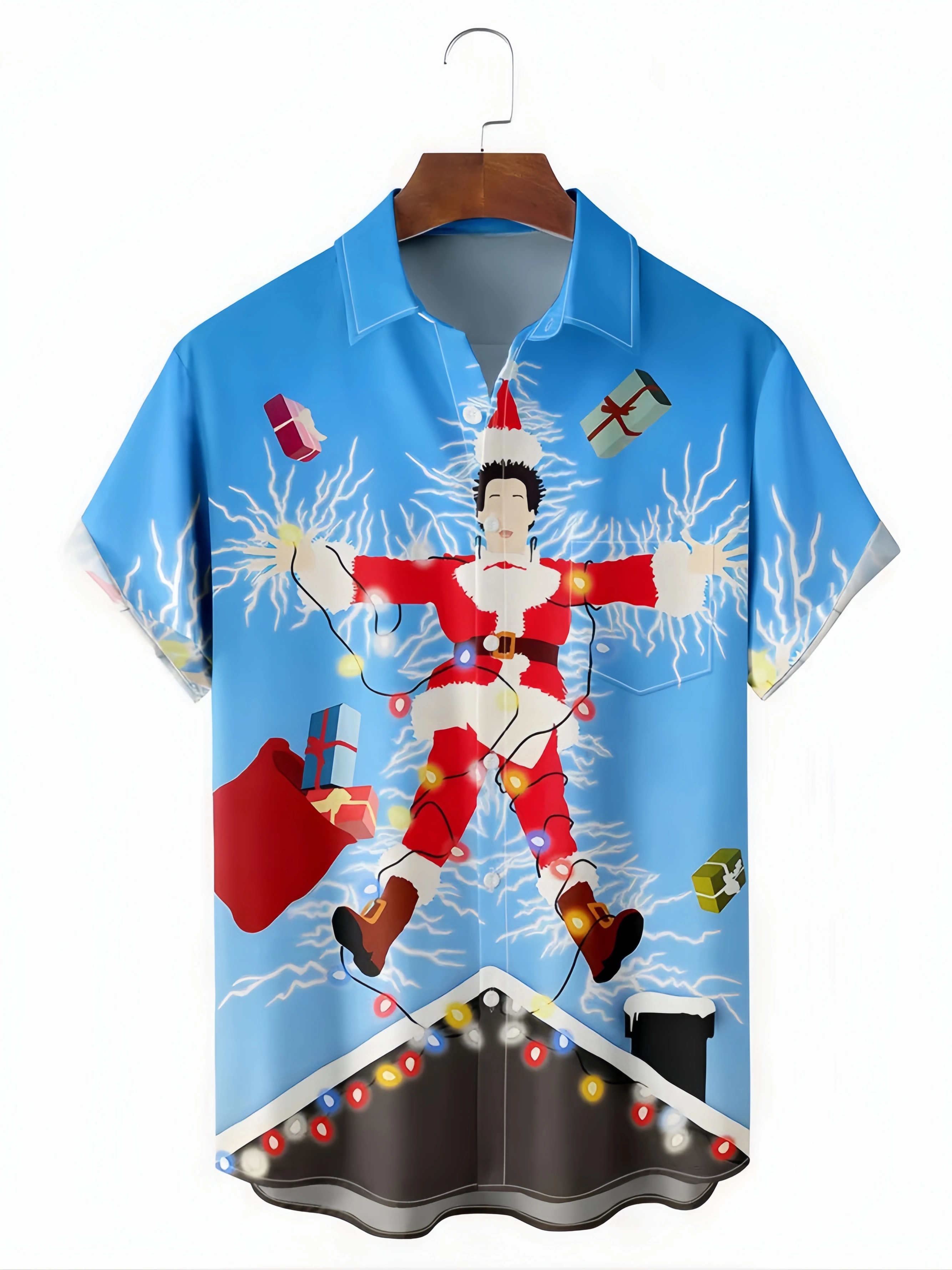 Fun Christmas Chest Pocket Short Sleeve Casual Shirt