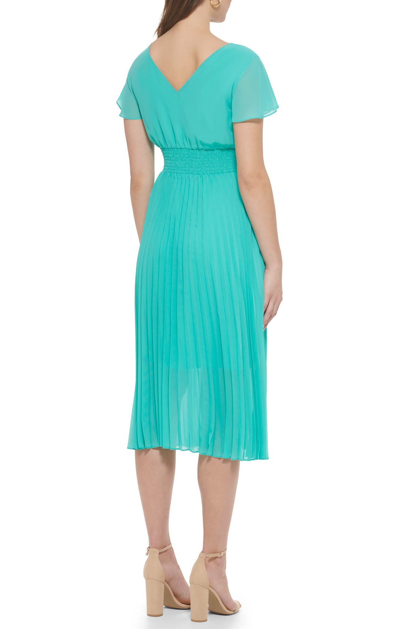 Kensie Pleated Chiffon Midi Dress