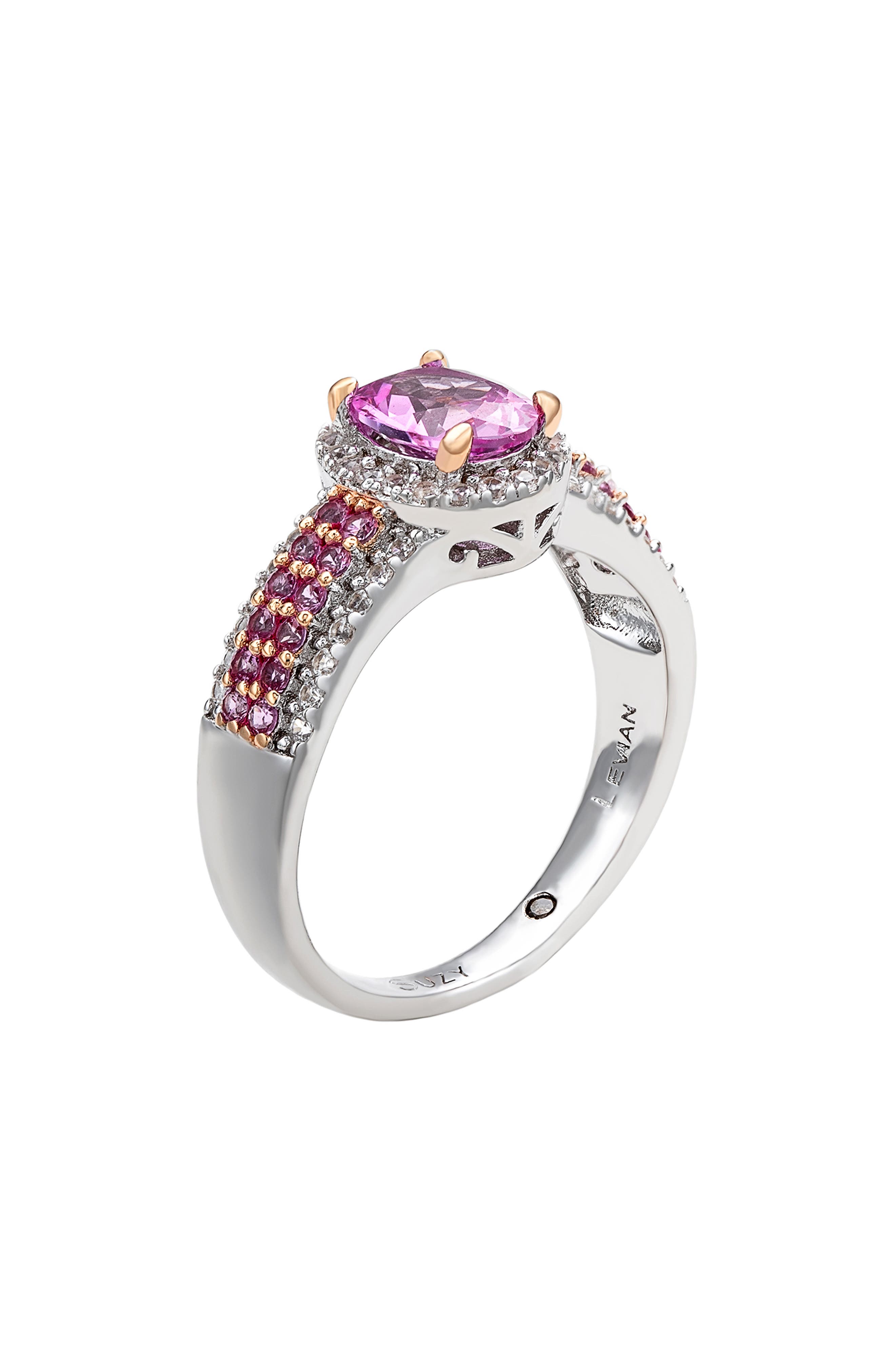 SUZY LEVIAN DIAMONDS Sterling Silver Oval Pink Sapphire & Lab Grown White Sapphire Ring