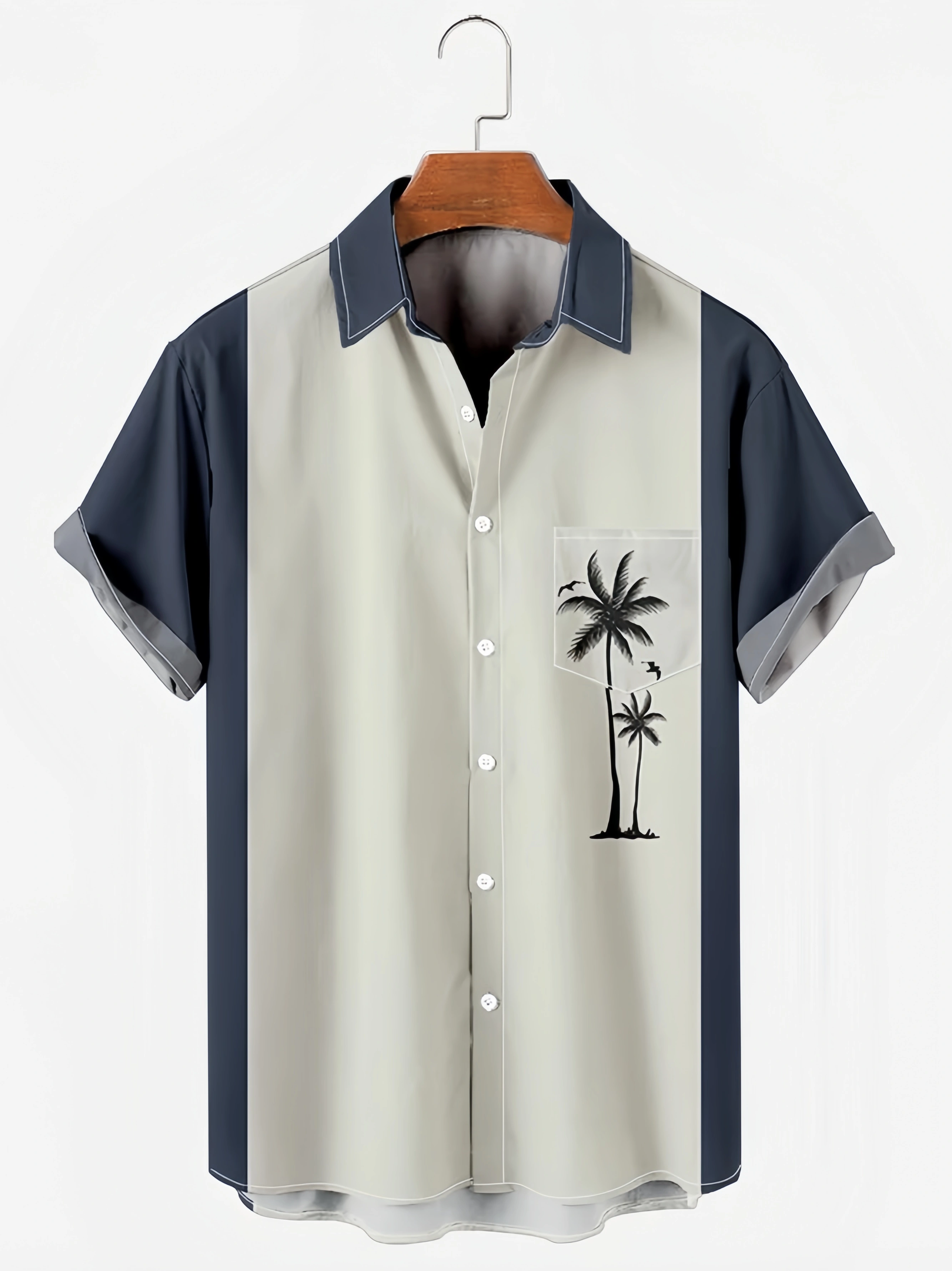 Mens Billiard Shirt Coconut Tree Print Breathable Casual Hawaiian Shirt