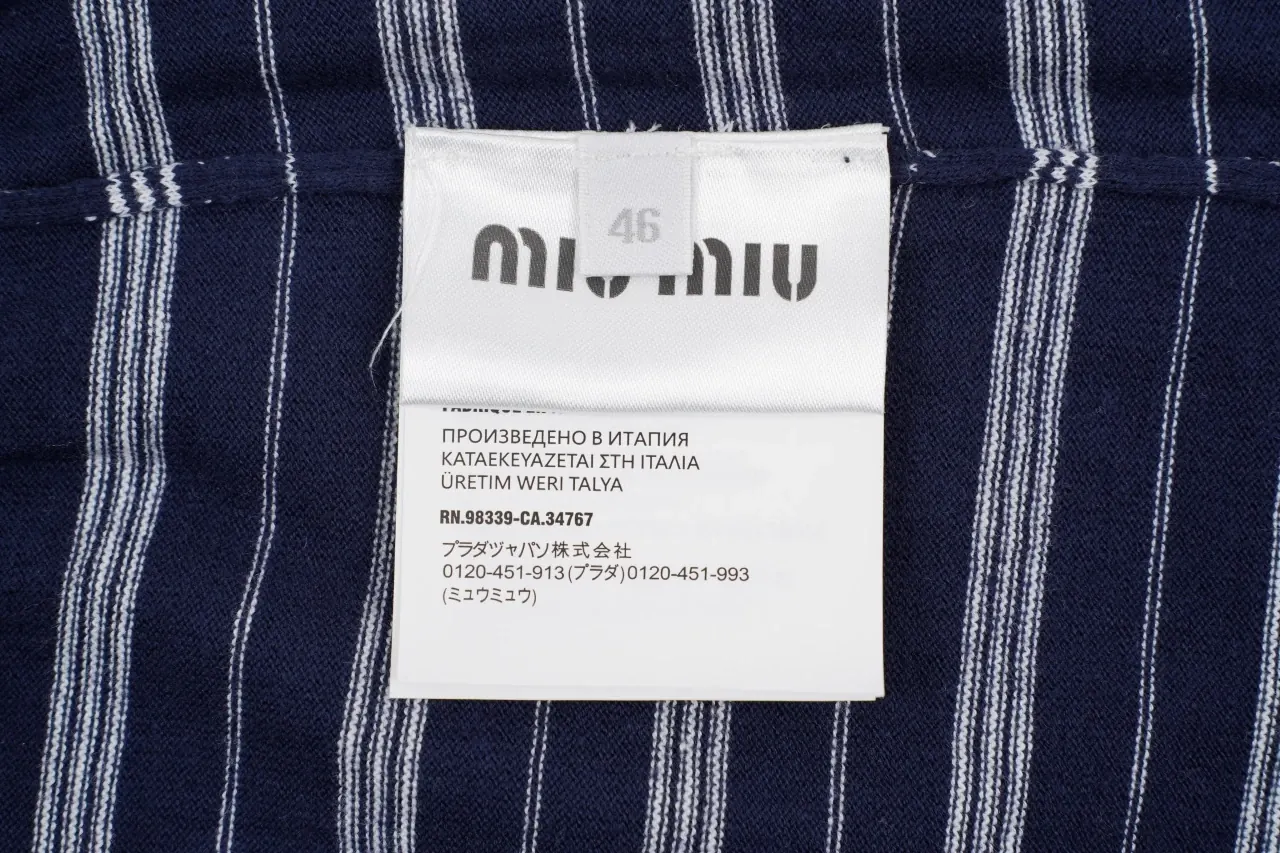 Miu Miu Navy Stripe Logo Intarsia Long Sleeve Polo Shirt product photo from LabelPicks