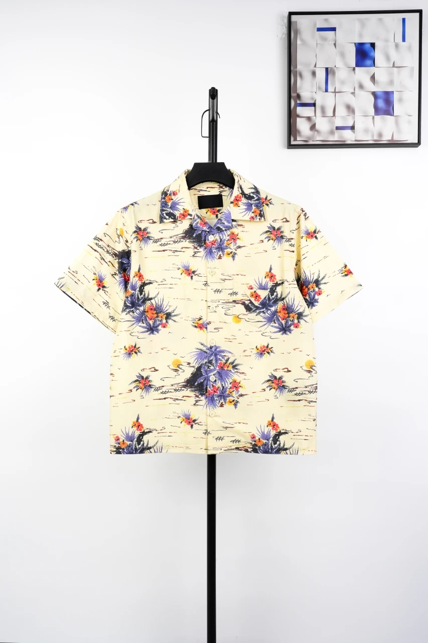 Prada Beige Allover Floral Bird Print Short Sleeve Shirt product photo from LabelPicks