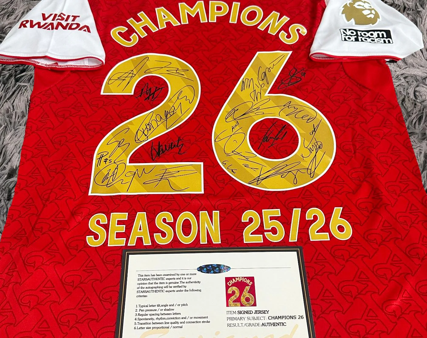 Arsenal FULL 2025 SIGNED Champions Team Squad Signature Jersey/Shirt + COA 25/26