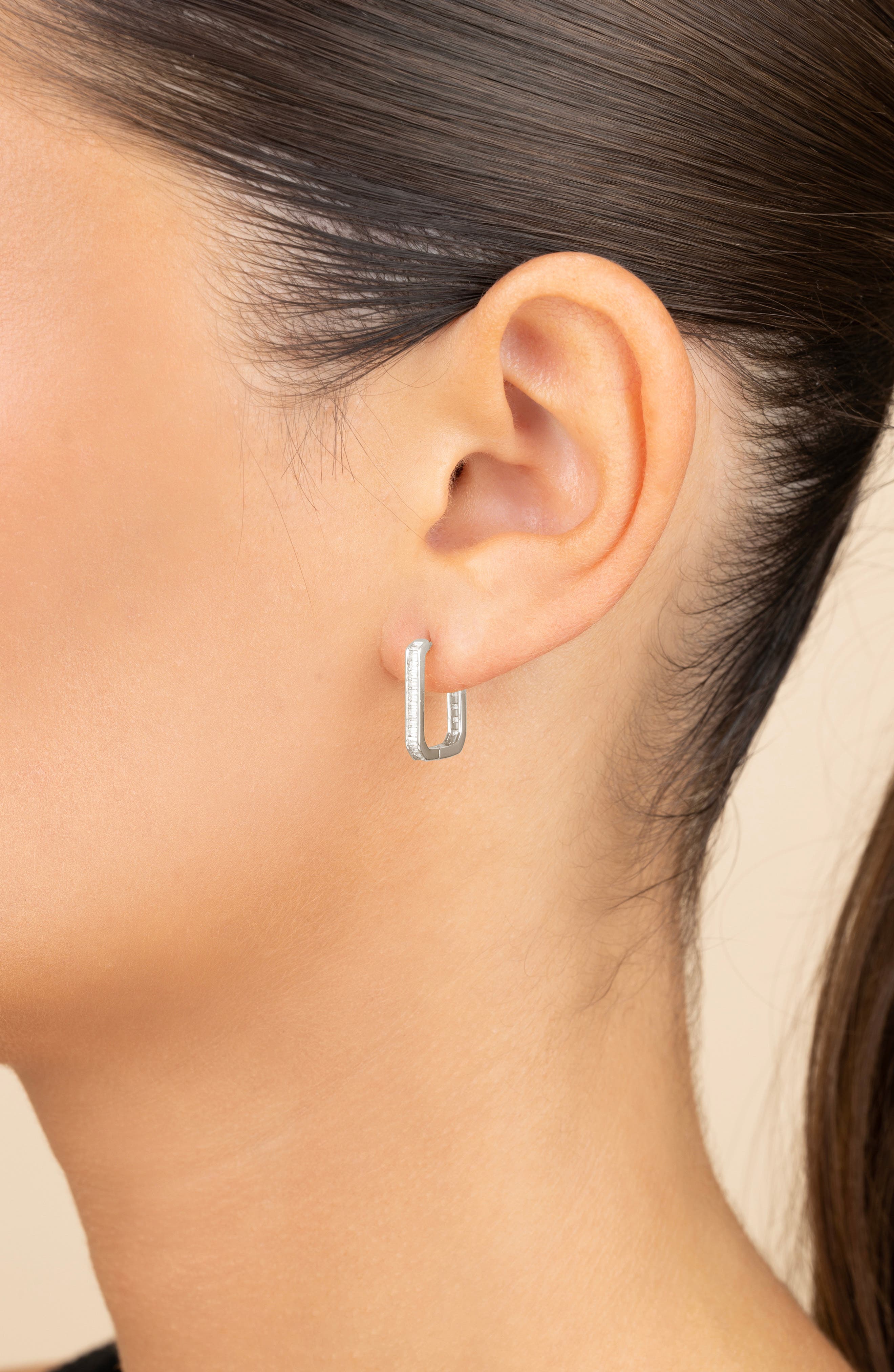 Sterling Forever Piper CZ Rectangular Hoop Earrings