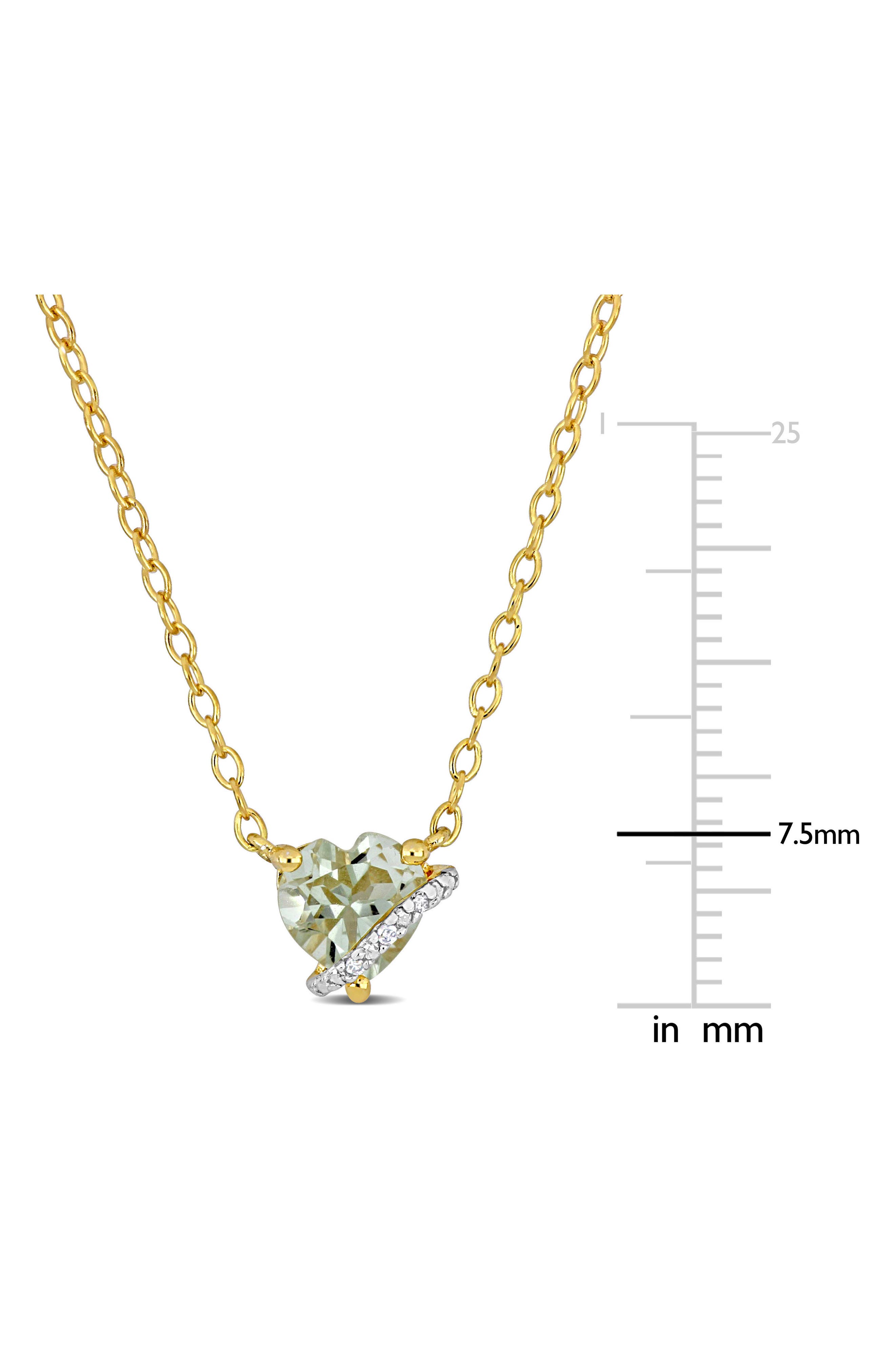 DELMAR 18K Gold Plate Sterling Silver Green Quartz & Diamond Heart Pendant Necklace