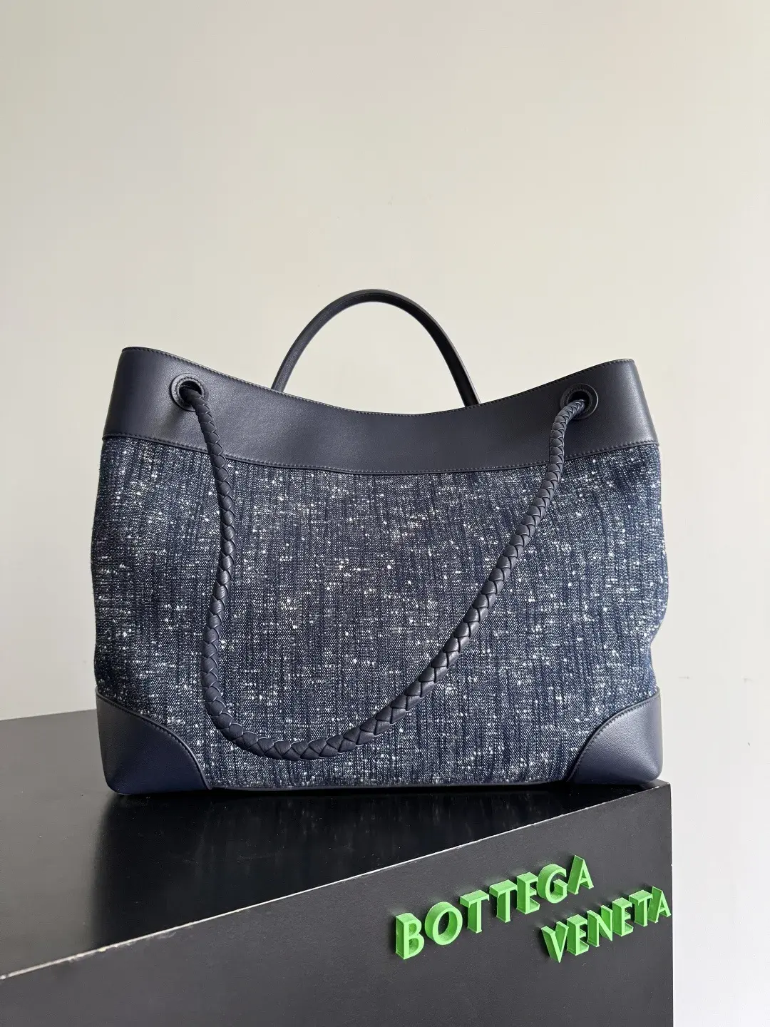 Bottega Veneta Andiamo Blue Intrecciato Woven Leather Top Handle Bag product photo from LabelPicks