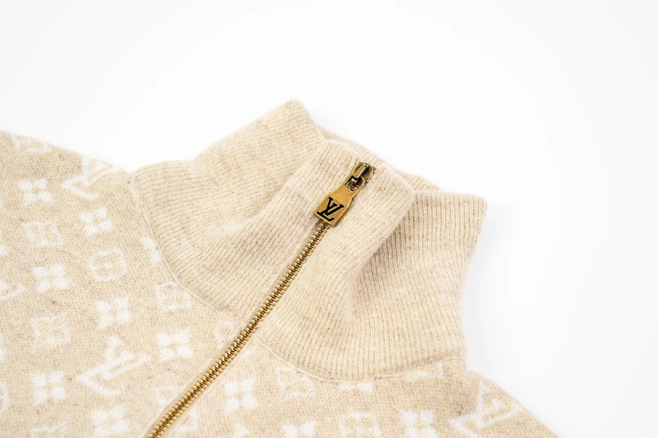 Louis Vuitton Off White Monogram Jacquard Half Zip Turtleneck Sweater product photo from LabelPicks
