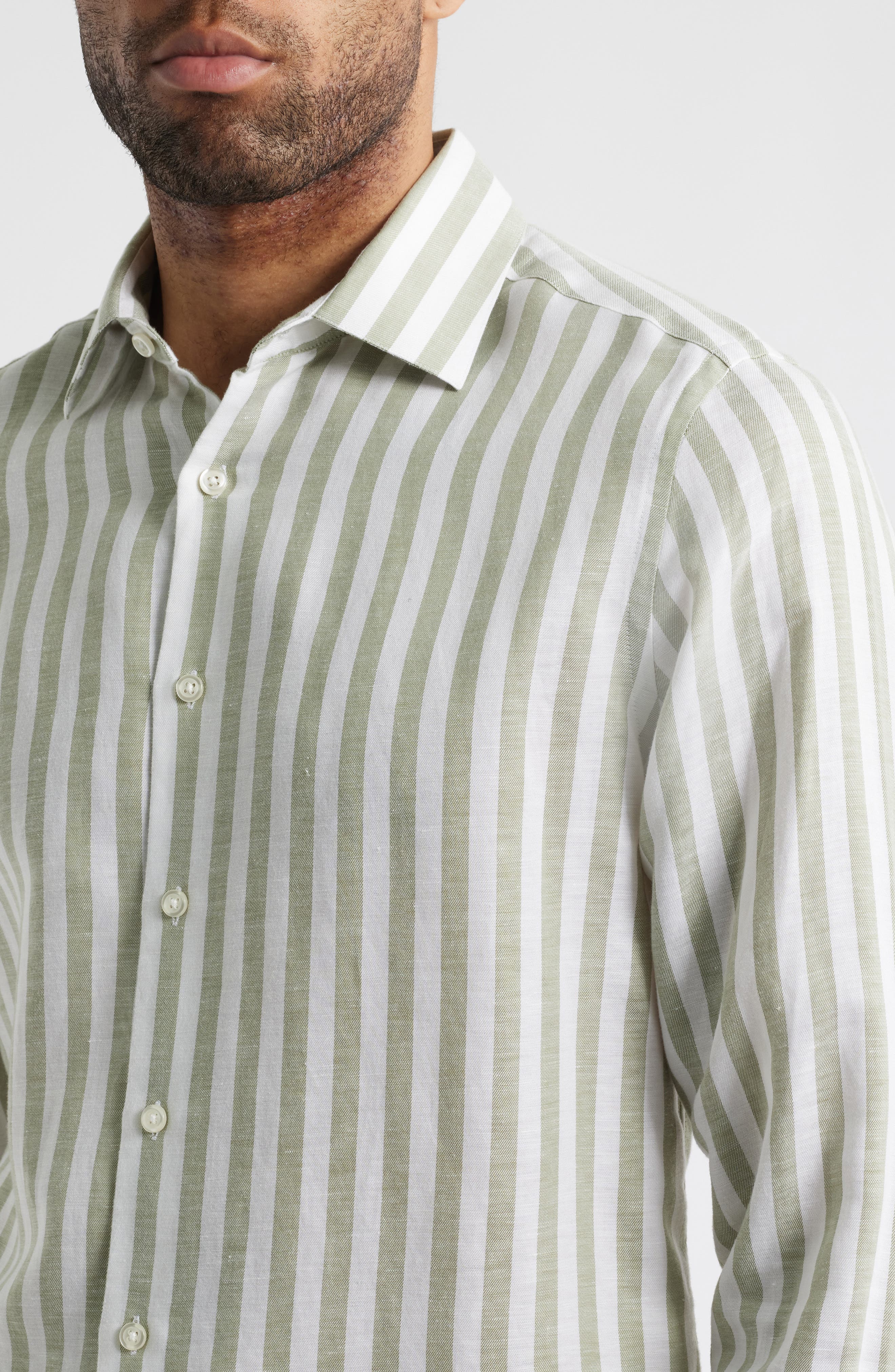 Scott Barber Coastal Regular Fit Stripe Linen & Lyocell Button-Up Shirt