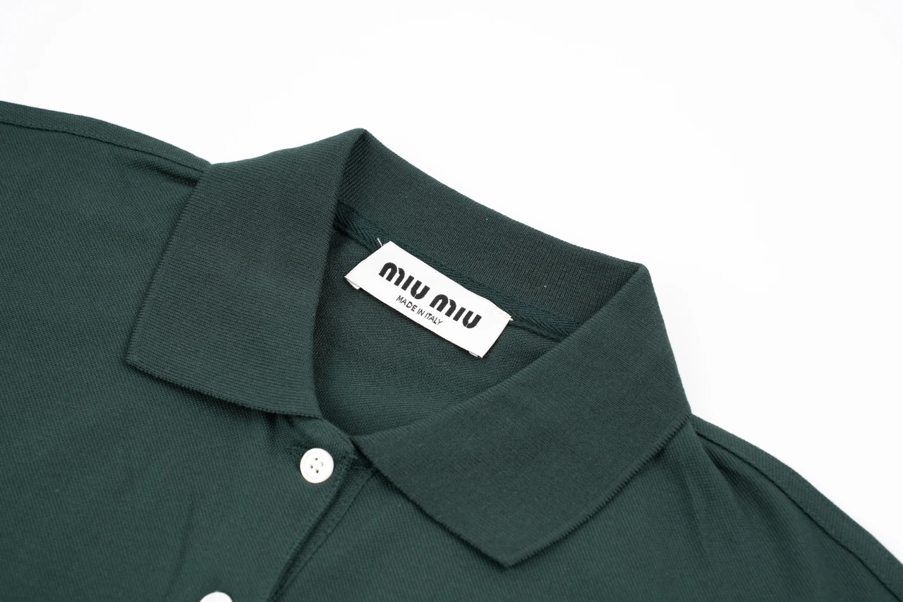 Miu Miu Dark Green Small Logo Embroidered Long Sleeve Polo Shirt product photo from LabelPicks