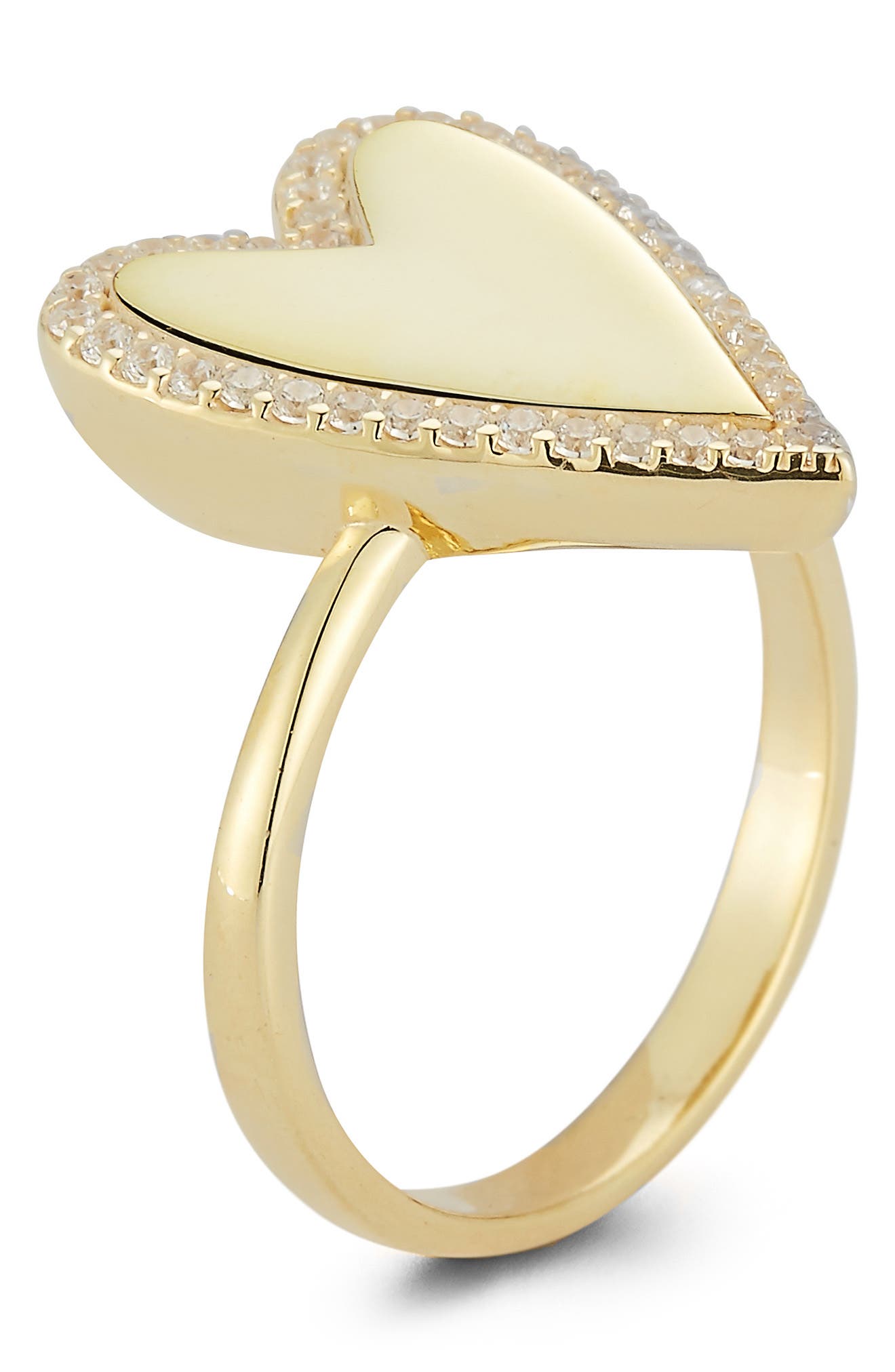 GLAZE JEWELRY 14K Yellow Gold Plated Sterling Silver Pavé CZ Heart Ring - Size 8