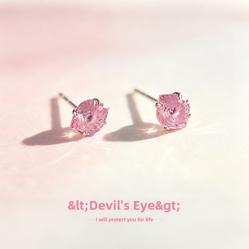 925 sterling silver devil's eye earrings for women, sparkling firework cut zircon earrings, simple geometric design, high-end ins-style earrings