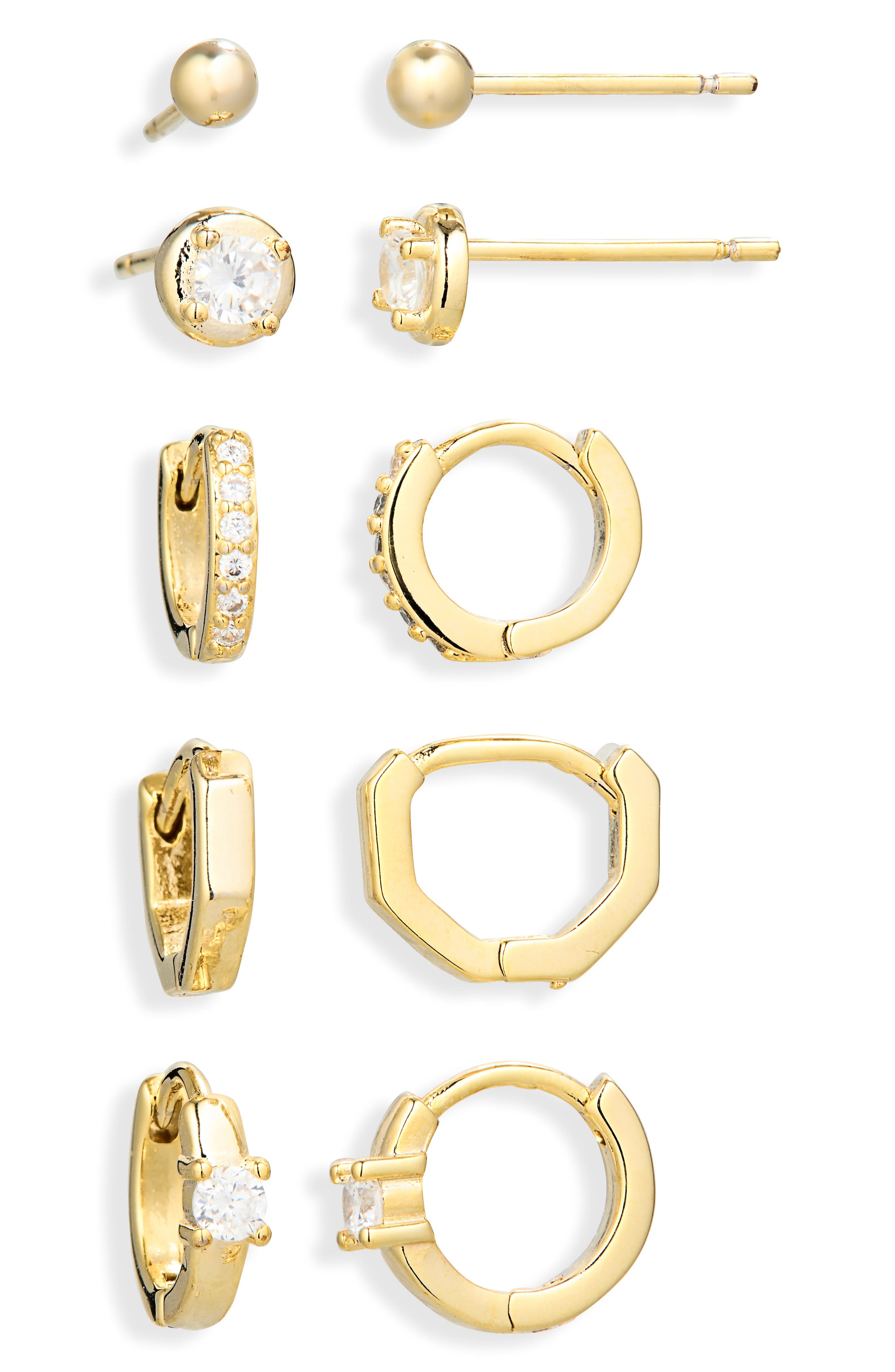 Leith Set of 5 Cubic Zirconia Bezel Stud & Hoop Earrings