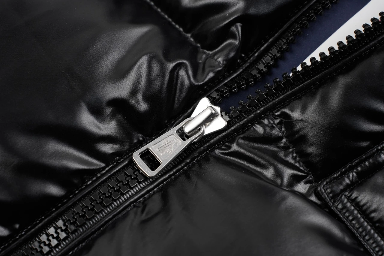 Moncler Black Glossy Down Jacket with Stripe Detail product photo from LabelPicks