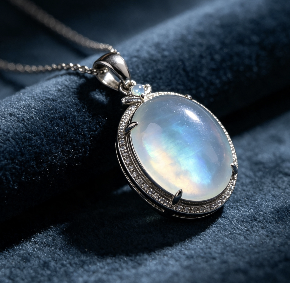 Solvellae Grand Moonstone Halo Necklace