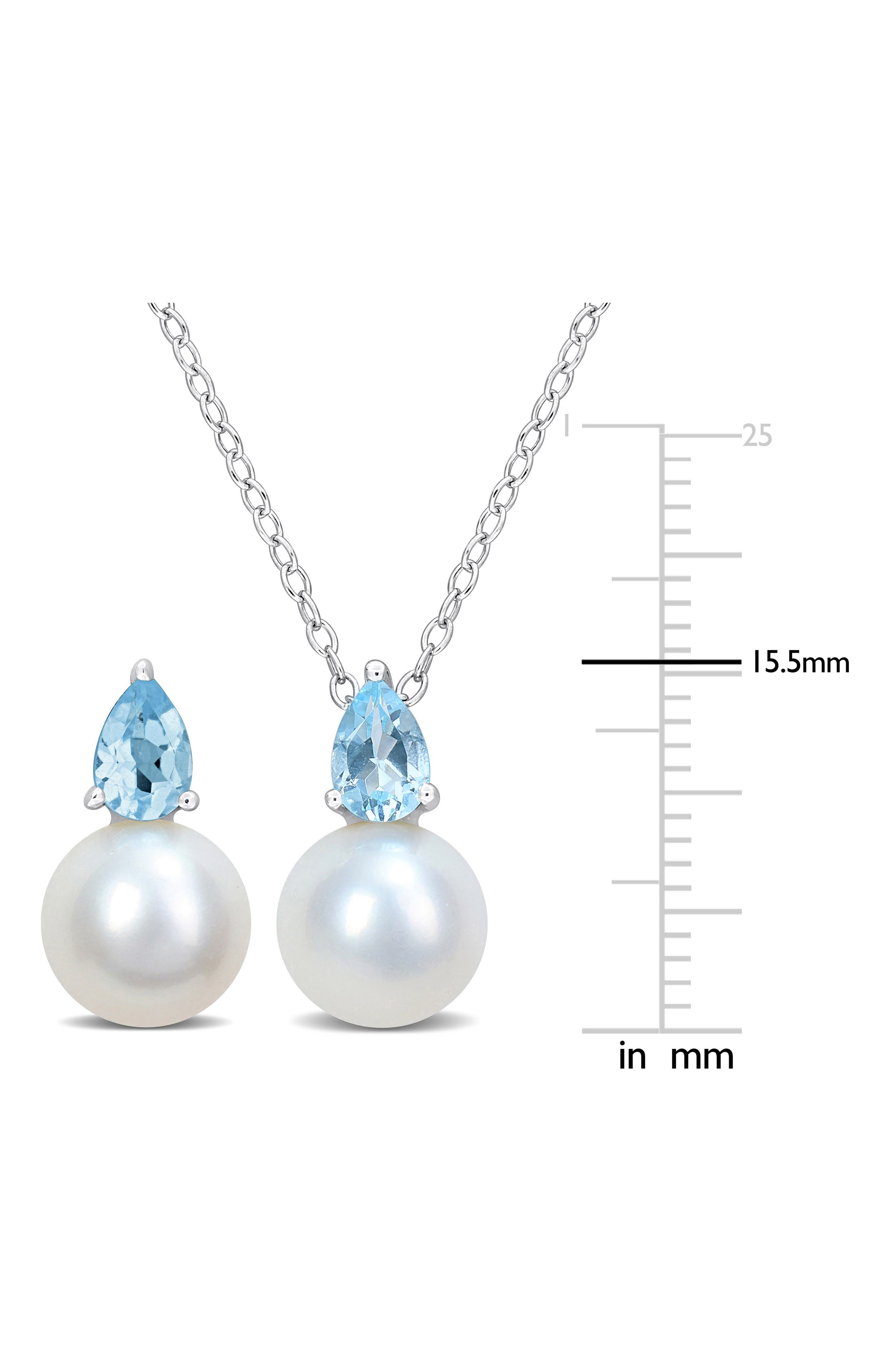 DELMAR Topaz & Freshwater Pearl Stud Earrings & Pendant Necklace Set
