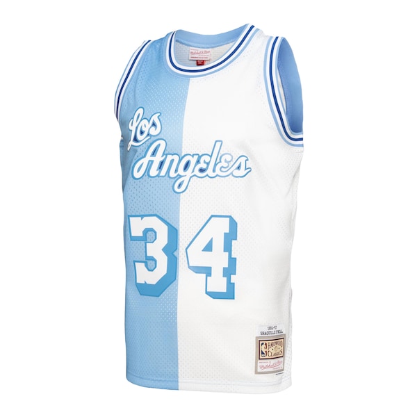 Shaquille O'Neal Los Angeles Lakers Hardwood Classics 1996/97 Split Swingman Jersey - Powder Blue/White