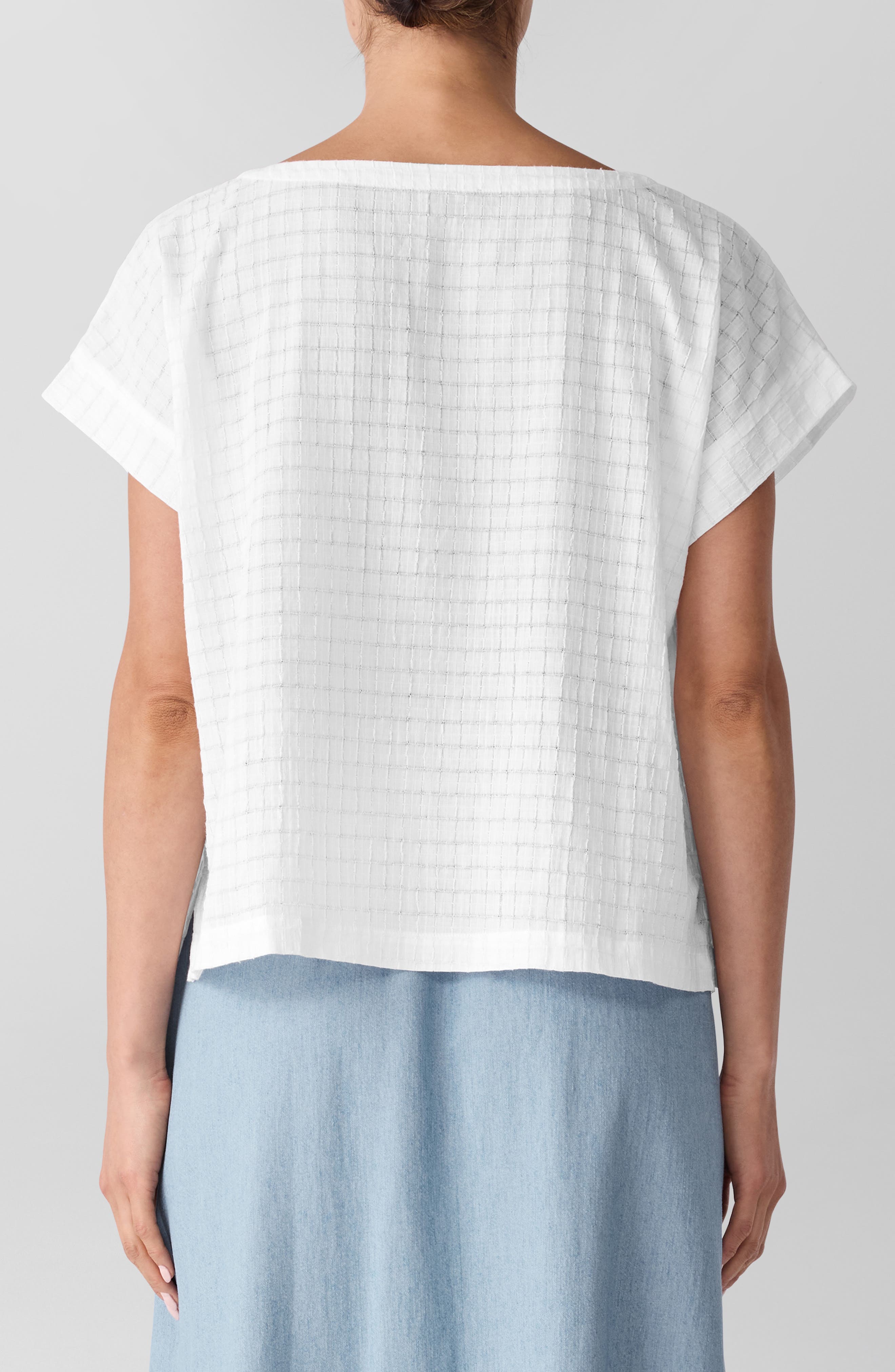 Eileen Fisher Boxy Boat Neck Organic Cotton Blend Top