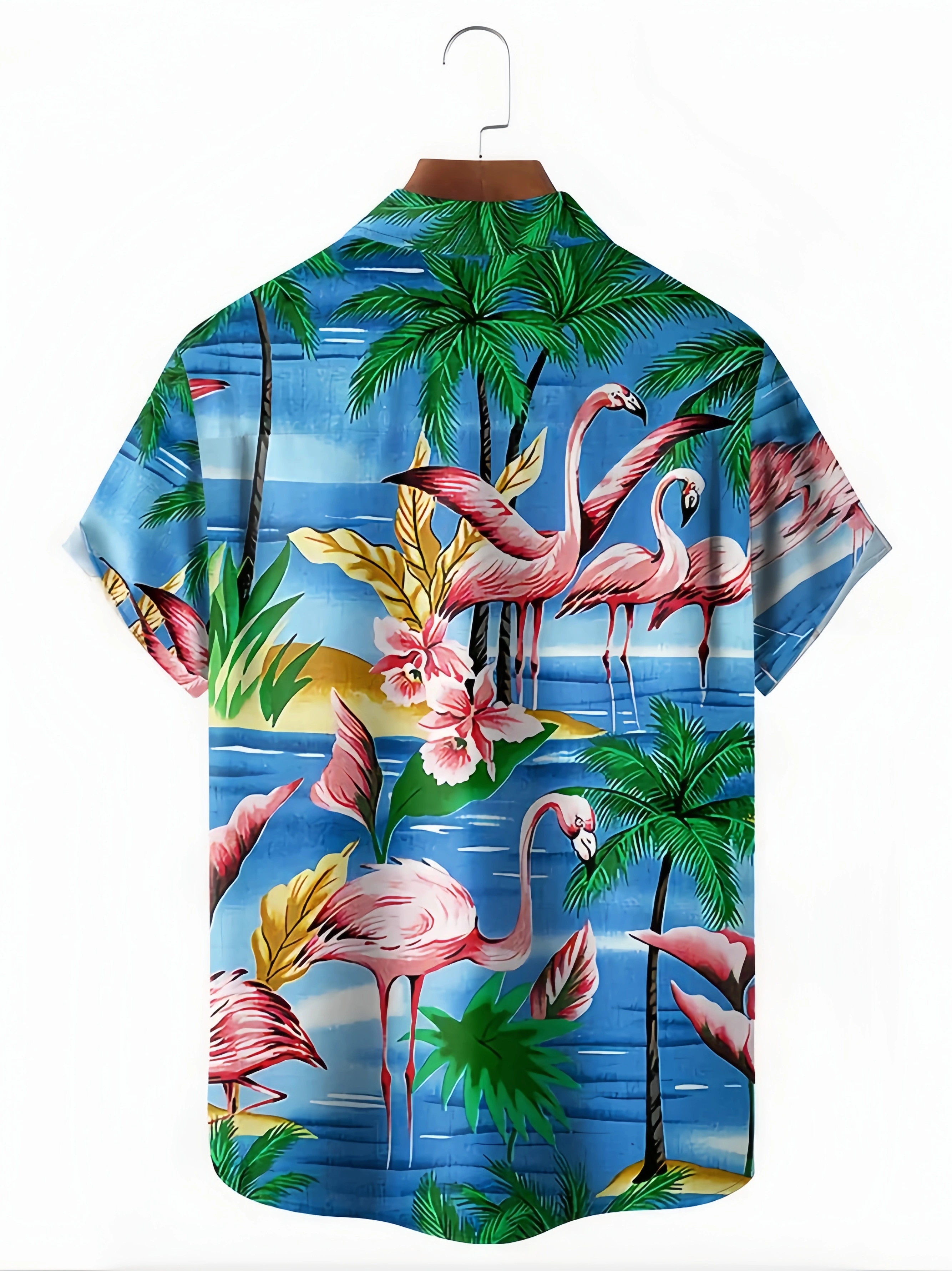 Flamingo Chest Pocket Short Sleeve Hawaiian Shirt