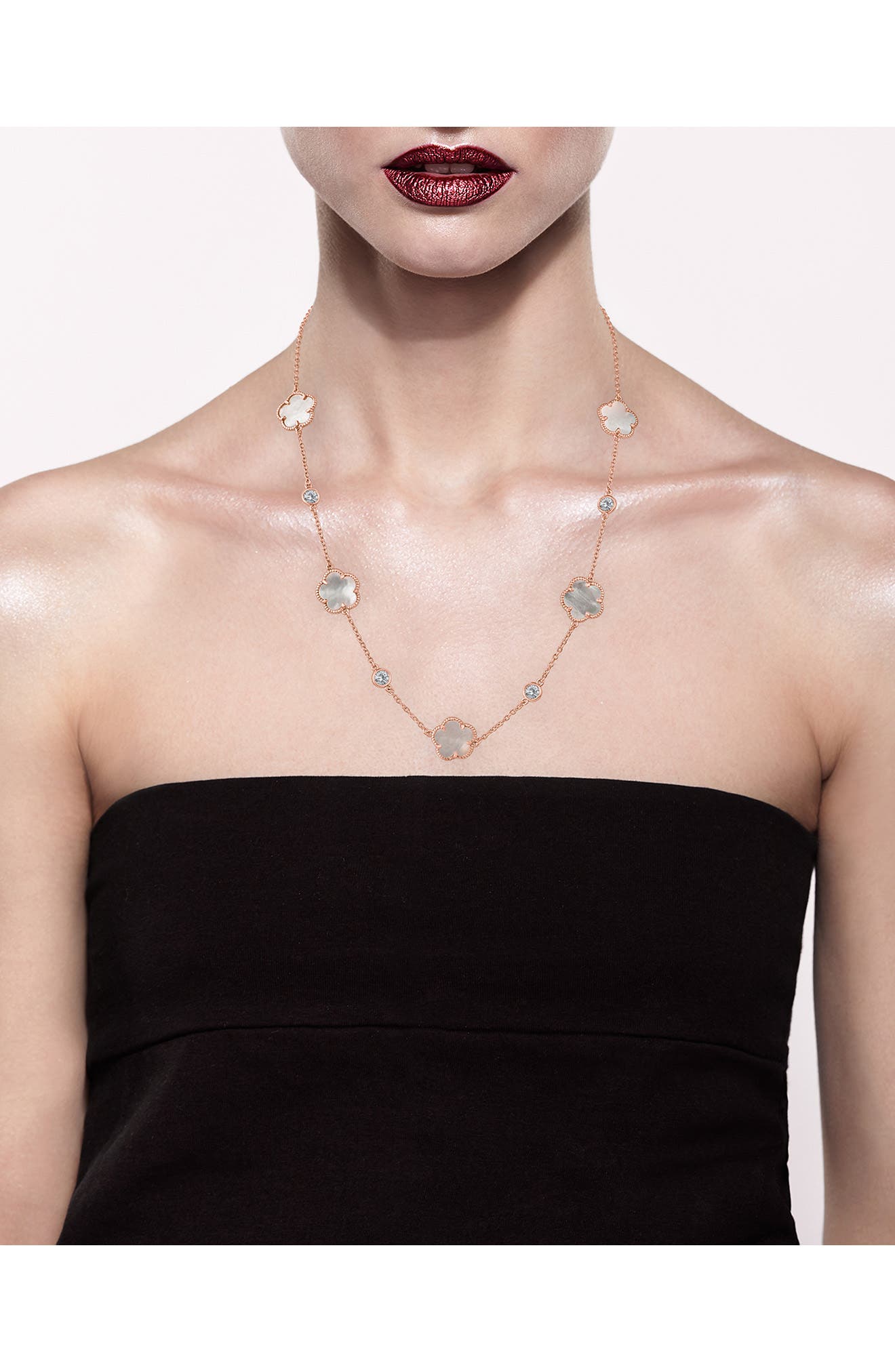 CZ by Kenneth Jay Lane Cubic Zirconia & Synthetic Mother-of-Pearl Clover Station Necklace