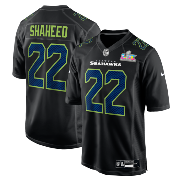 Men's Seattle Seahawks Rashid Shaheed Nike Black Super Bowl LX Patch Carbon Fashion Game Jersey