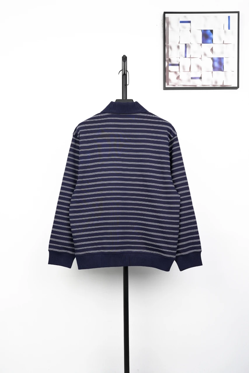 Miu Miu Navy Stripe Embroidered Half Zip Long Sleeve Polo Shirt product photo from LabelPicks