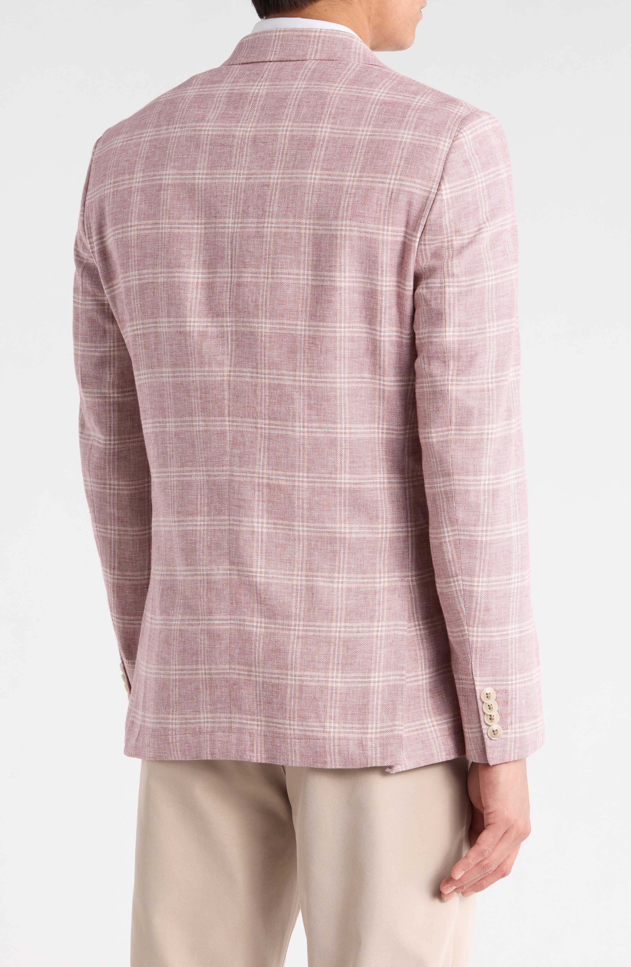 Original Penguin Pink Windowpane Plaid Linen & Cotton Sport Coat