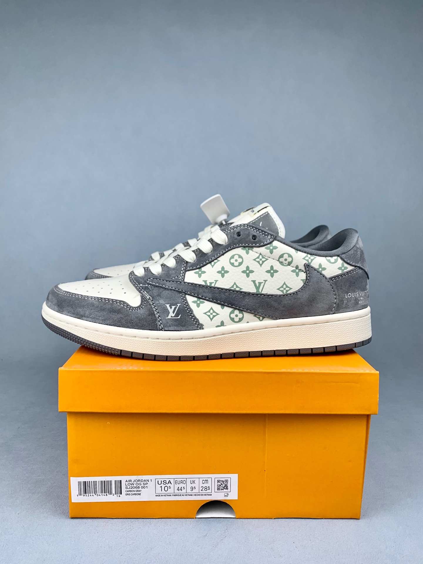 Louis Vuitton-Style Nike SB Dunk Low - White and Grey